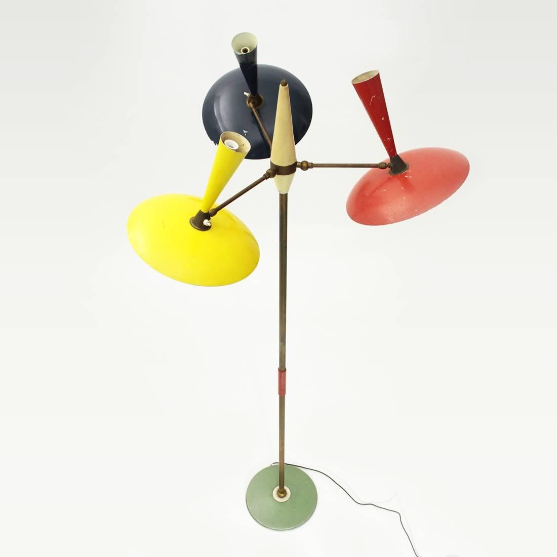 Italian Midcentury Colored Shades Floor Lamp, 1950s In Good Condition In Savona, IT