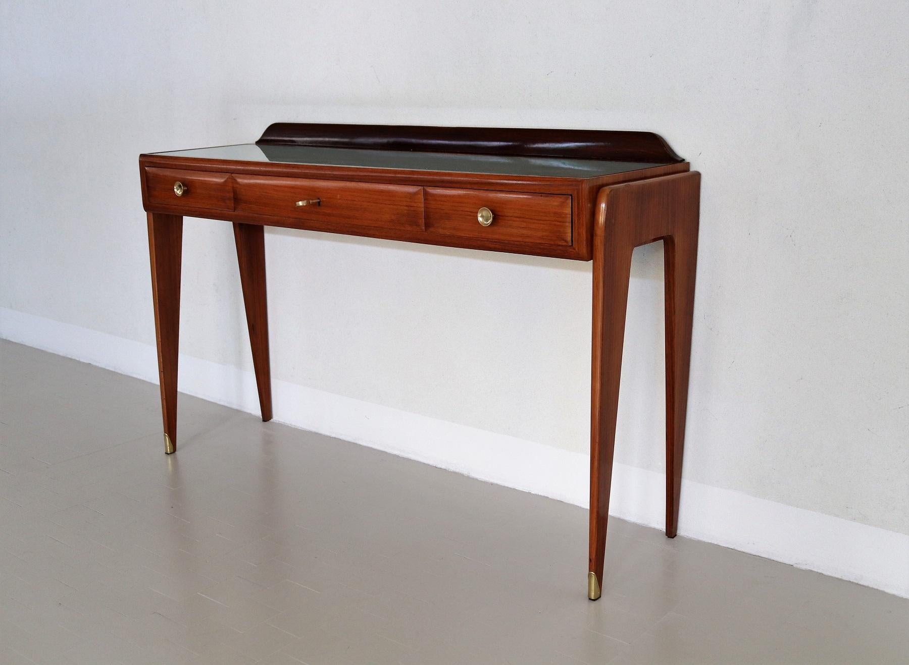 Brass Italian Midcentury Console Table or Credenza in Mahogany by Mobili Cantu, 1950s