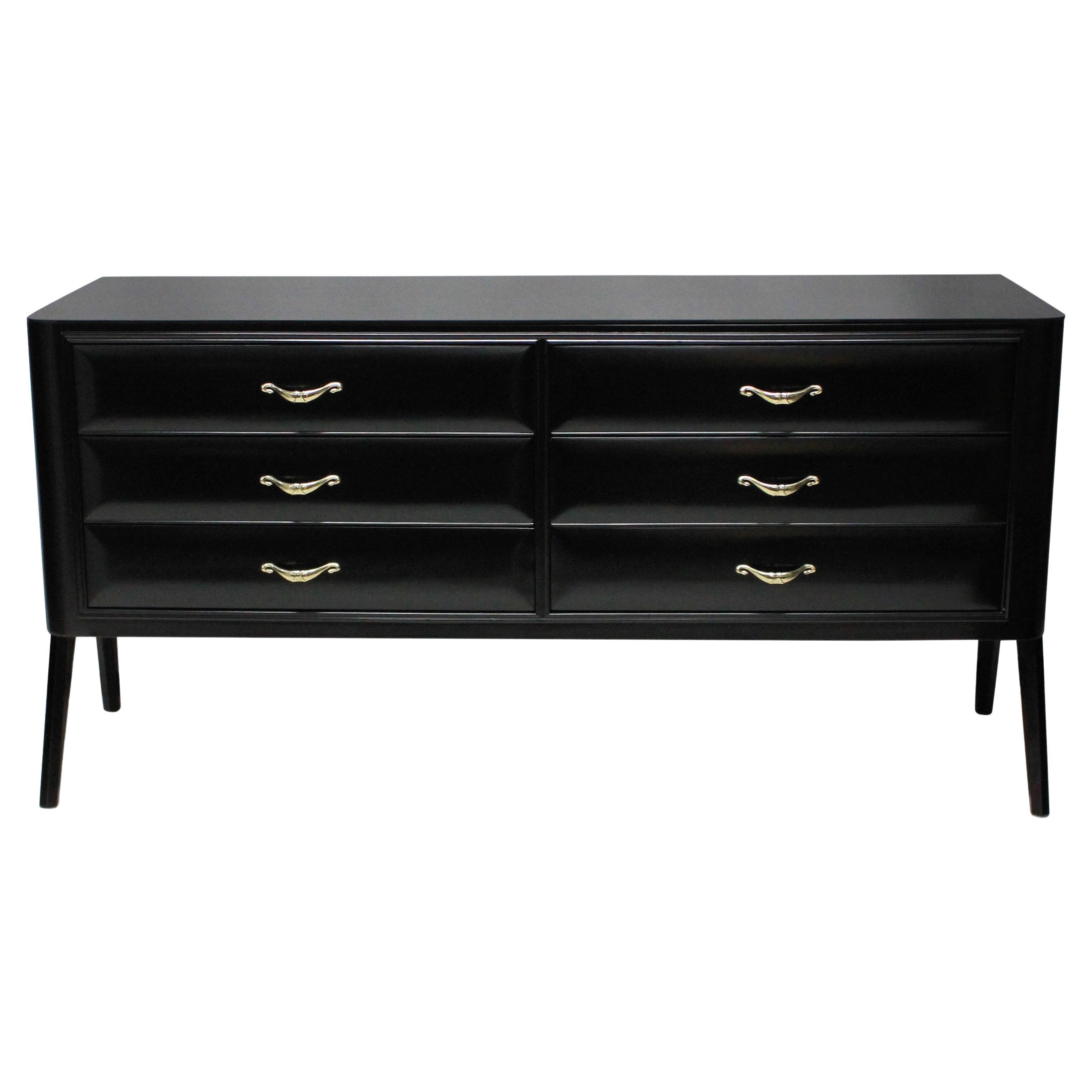 CRUZ CREDENZA Modern Design in Black Lacquer and Lealpell Leather