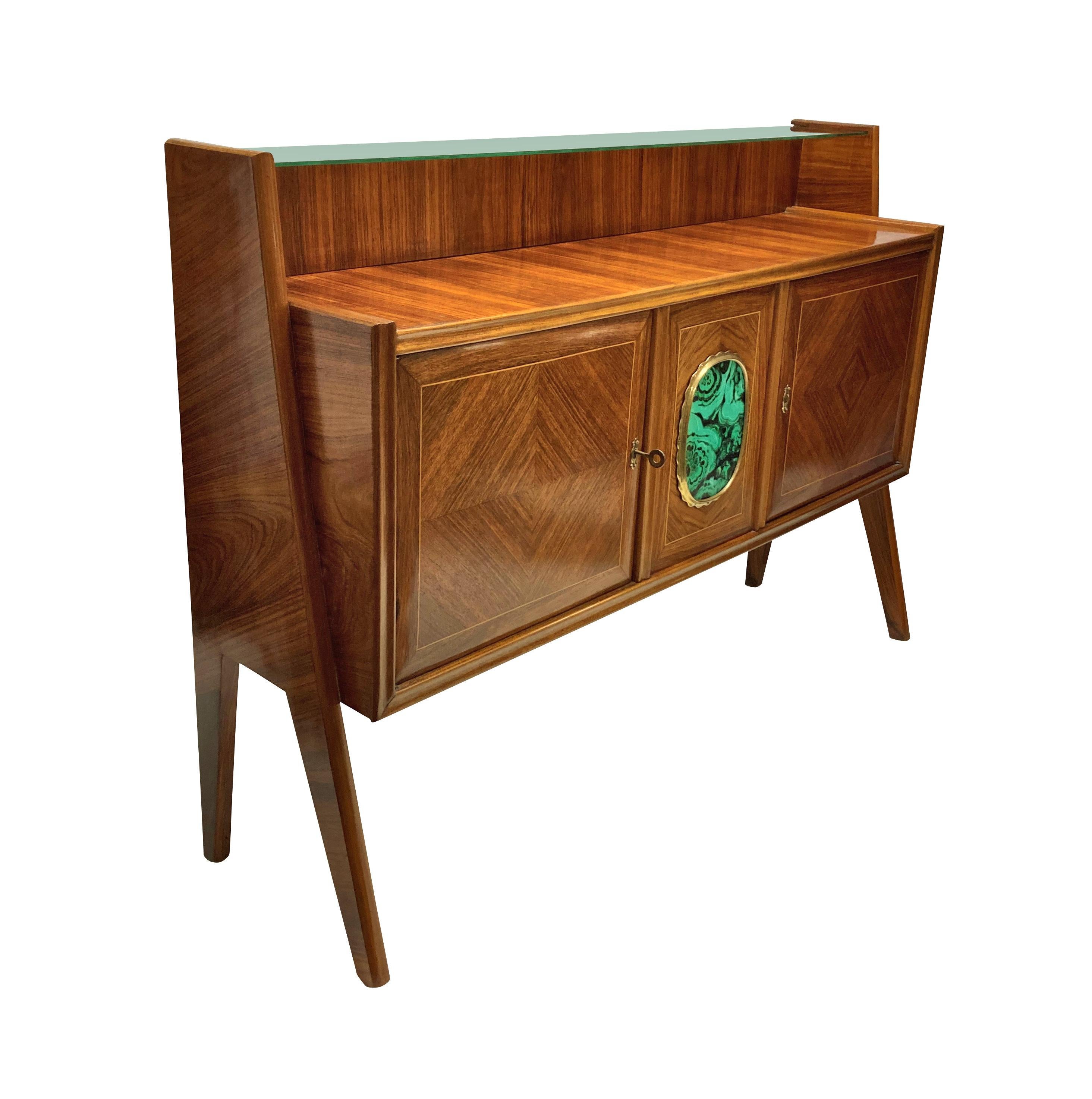 Italian Midcentury Credenza With Malachite Panel In Good Condition For Sale In Kent, Dover