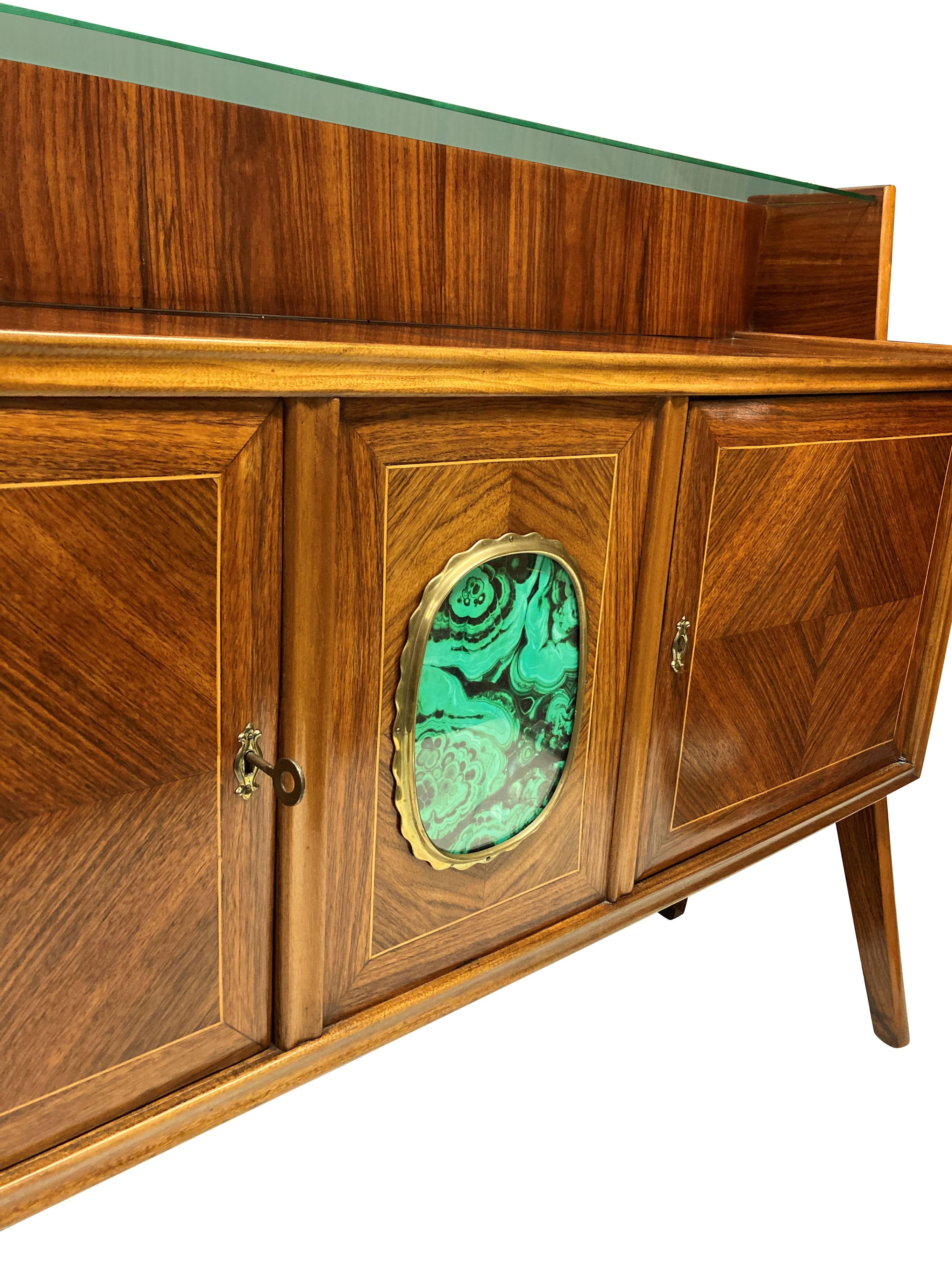 Mid-20th Century Italian Midcentury Credenza With Malachite Panel For Sale