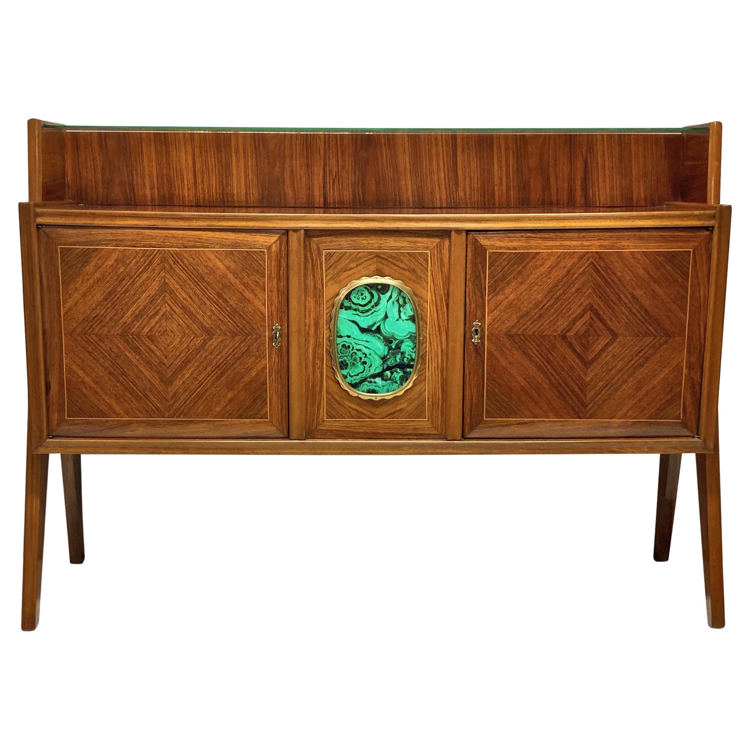 Crédence italienne du milieu du siècle avec panneau en malachite