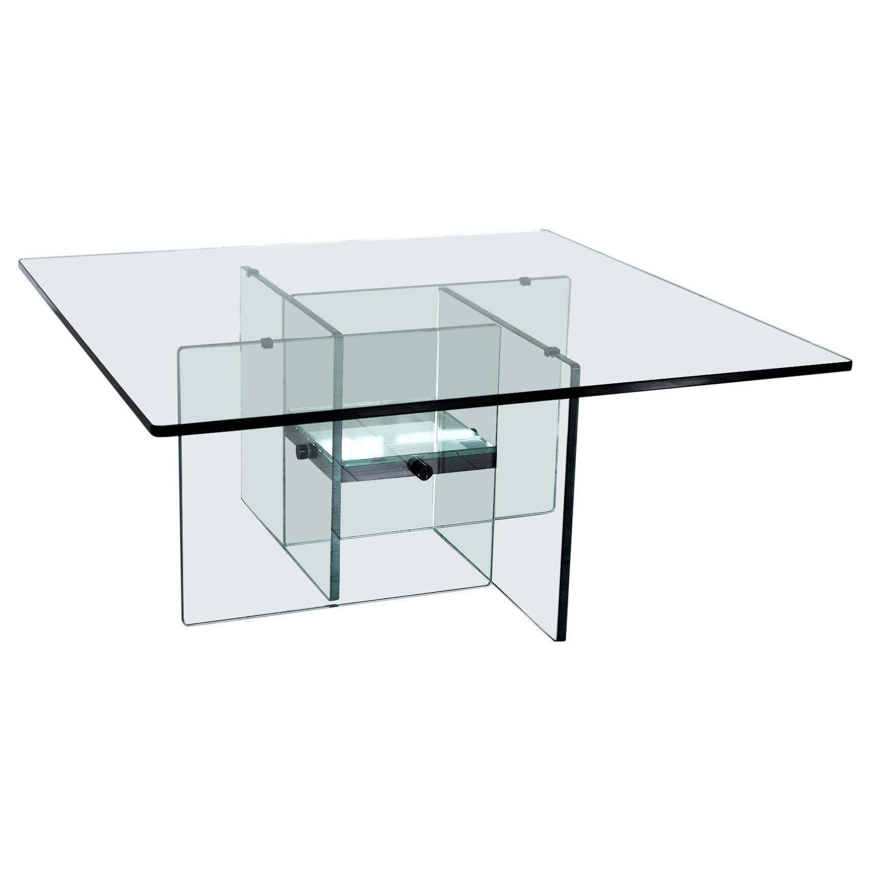 Italian Midcentury Crystal Glass Coffee Table in Fontana Arte Style, 1970s