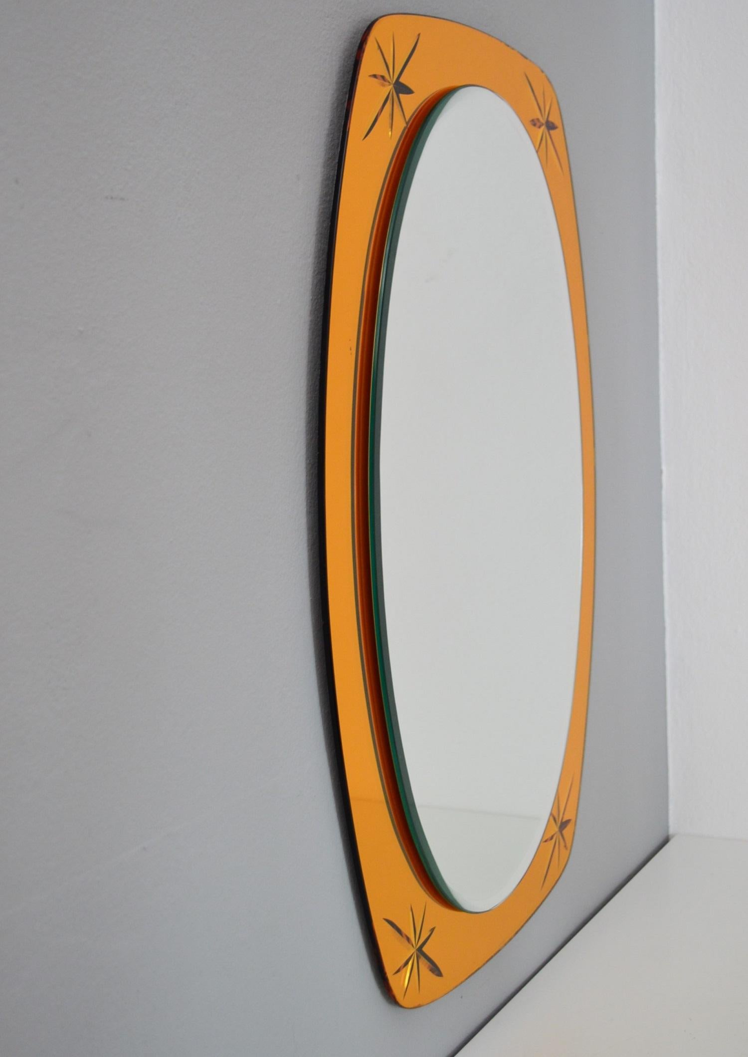 Italian Midcentury Crystal Glass Wall Mirror in Golden Yellow Color, 1960s 7
