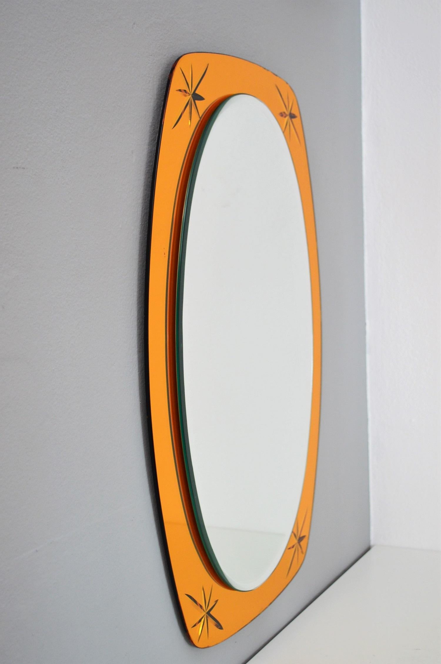 Italian Midcentury Crystal Glass Wall Mirror in Golden Yellow Color, 1960s 8
