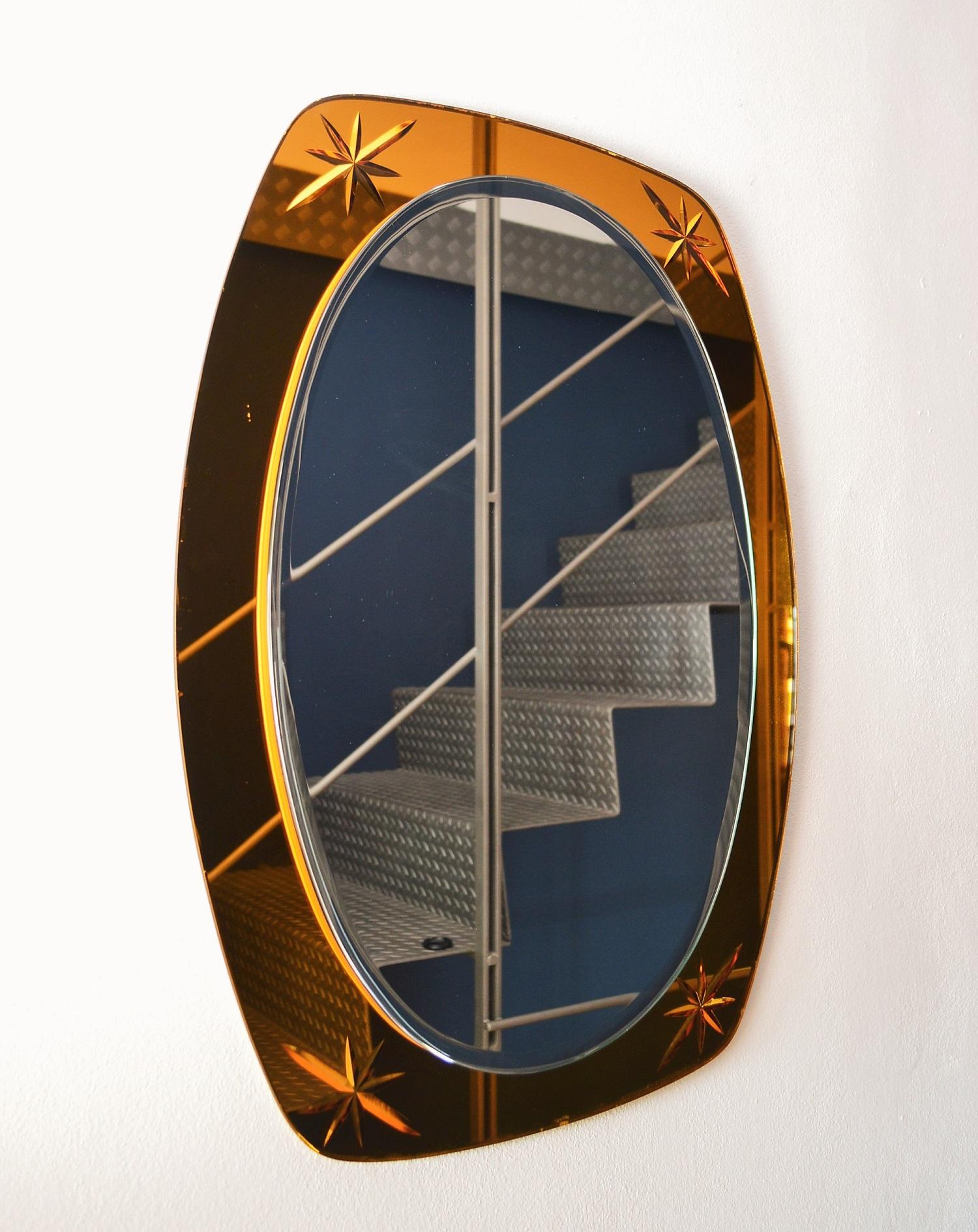 Italian Midcentury Crystal Glass Wall Mirror in Golden Yellow Color, 1960s 13
