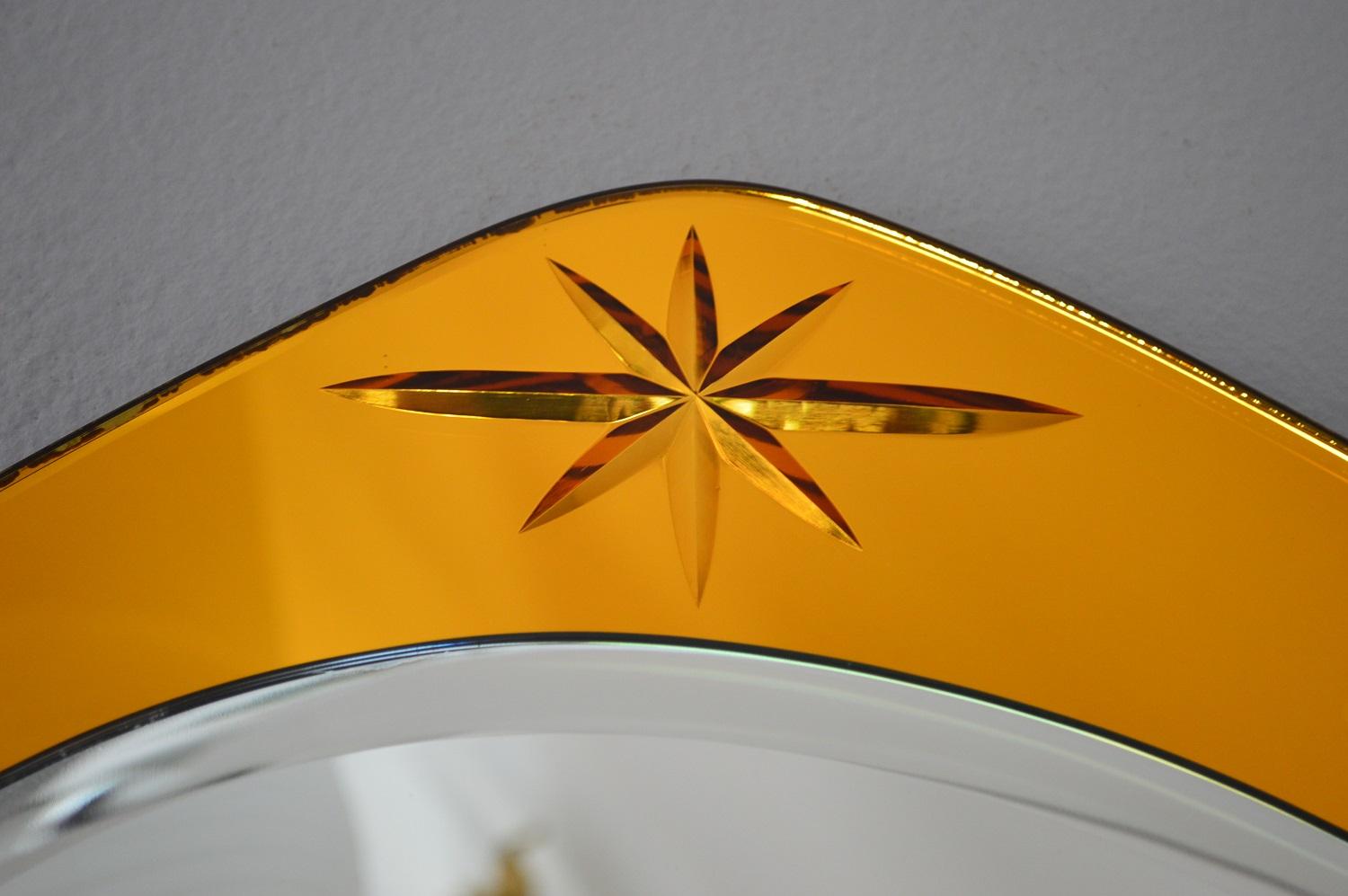 Mid-20th Century Italian Midcentury Crystal Glass Wall Mirror in Golden Yellow Color, 1960s
