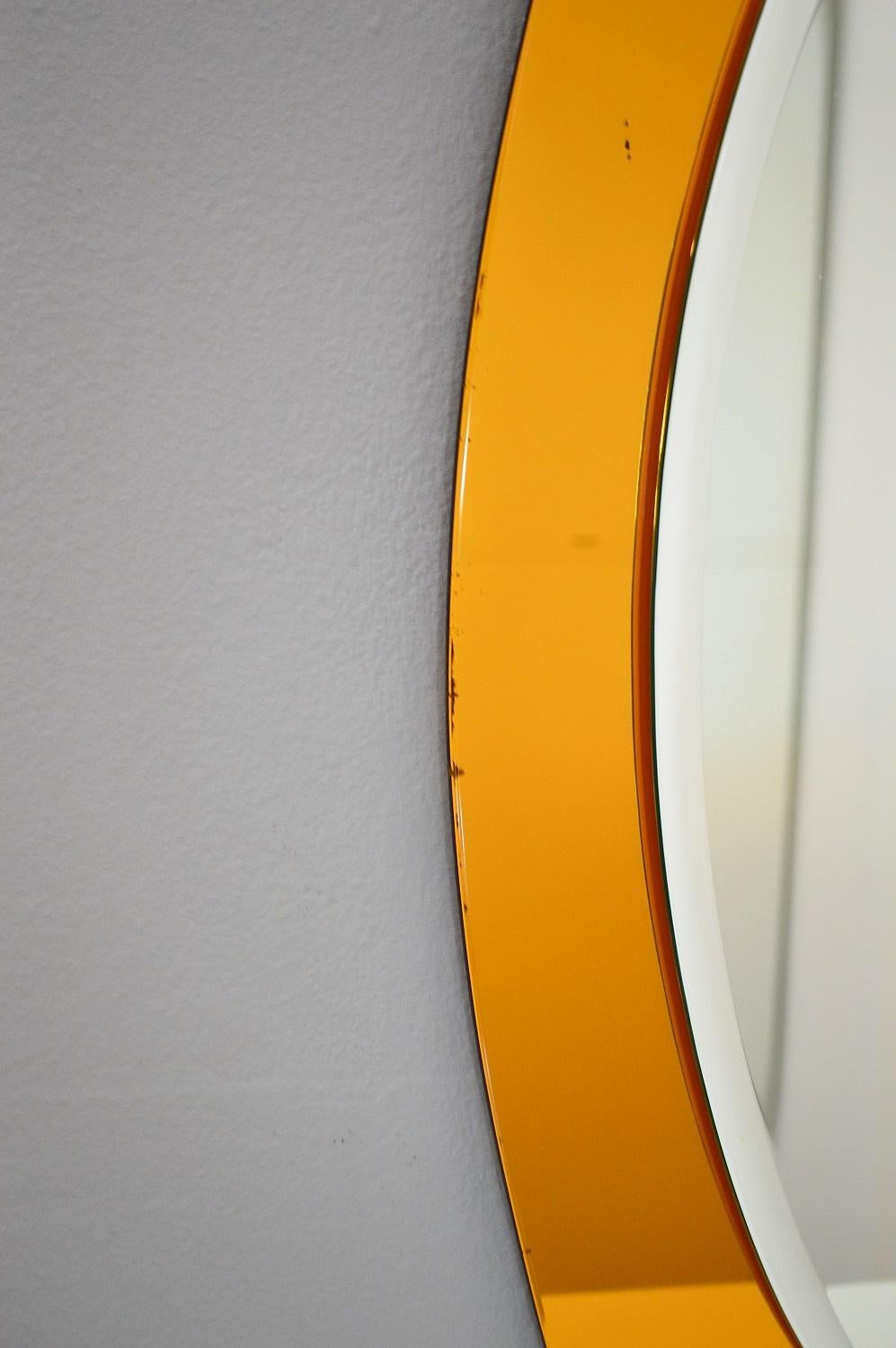 Italian Midcentury Crystal Glass Wall Mirror in Golden Yellow Color, 1960s 2