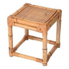 Italienischer Würfel-Beistelltisch oder Pouf aus Bambus und Rattan aus der Mitte des Jahrhunderts, 1970er Jahre
