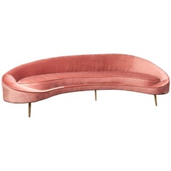 Italian Midcentury Curved Sofa with Brass Legs