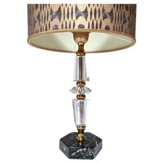 Italienische Mid-Century-Tischlampe aus geschliffenem Glas mit schwarzem Marmorsockel und Fortuny-Lampenschirm