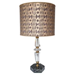 Used Italian Midcentury Cut Glass Table Lamp Black Marble Base with Fortuny Lampshade