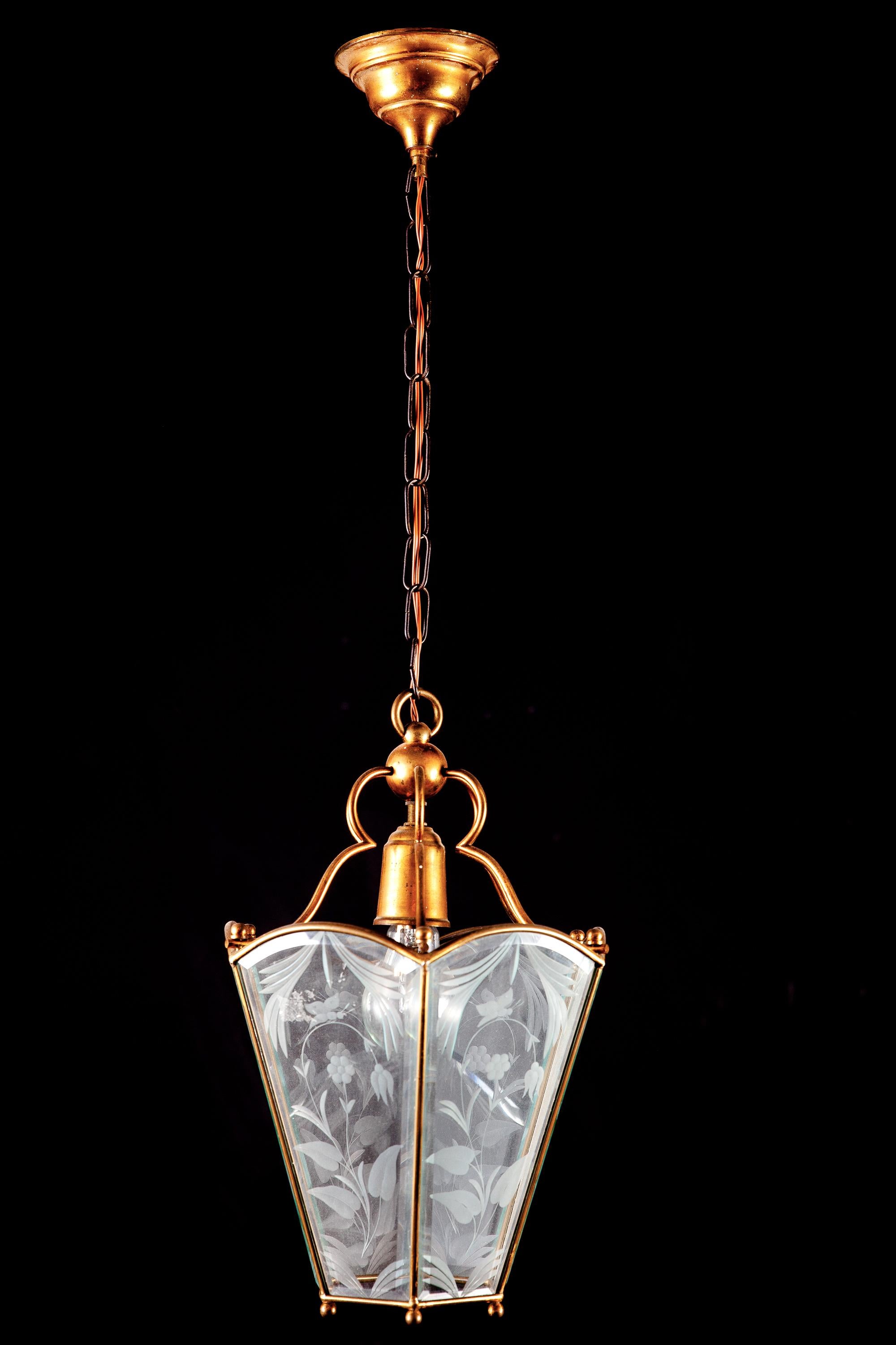 Mid-Century Modern Italian Midcentury Delicious Brass Lantern in the Style of Pietro Chiesa For Sale