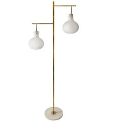Italian Midcentury Design Brass and Frosted Glass Floor Lamp