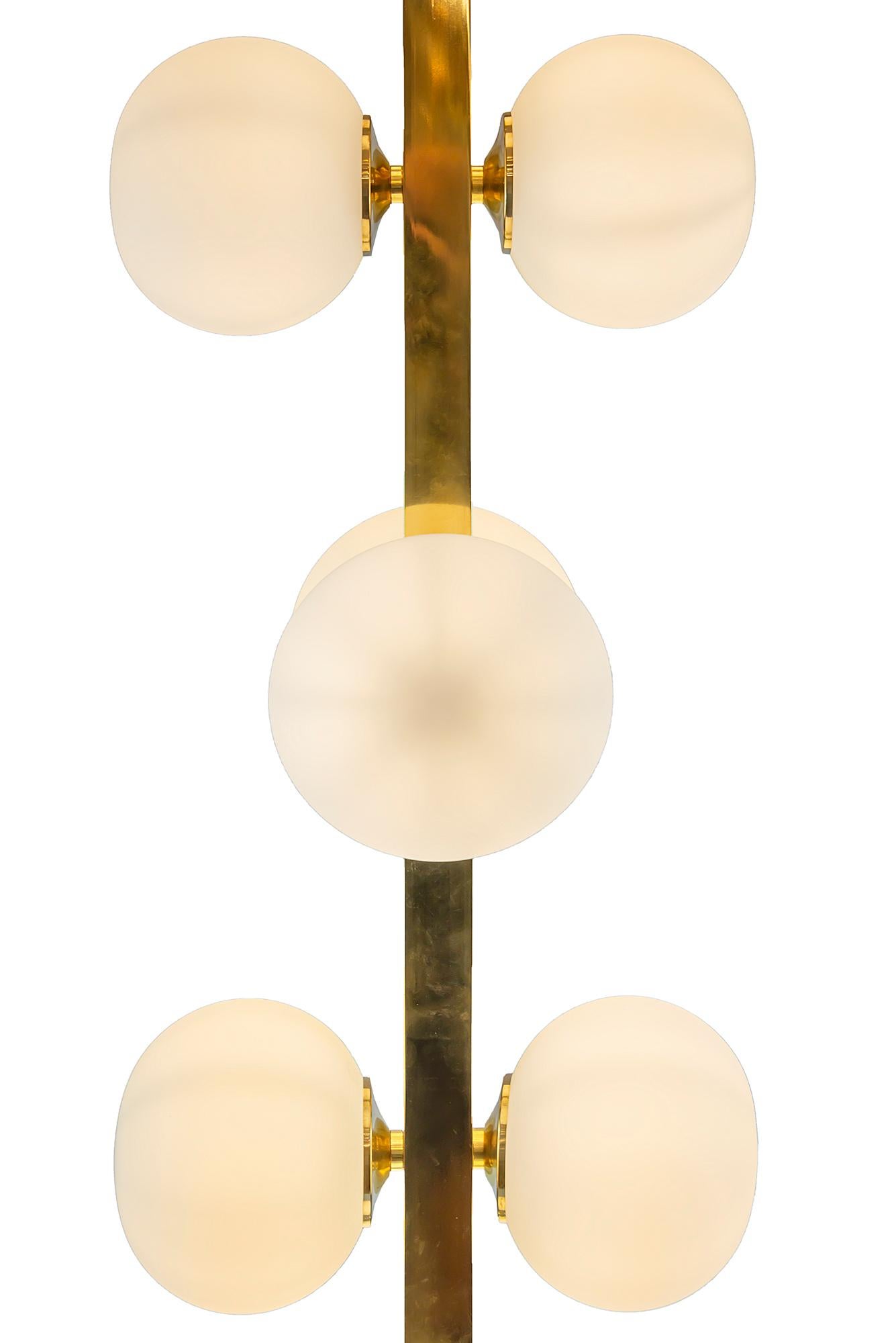 Contemporary Italian Midcentury Design Brass and Glass Floor Lamp