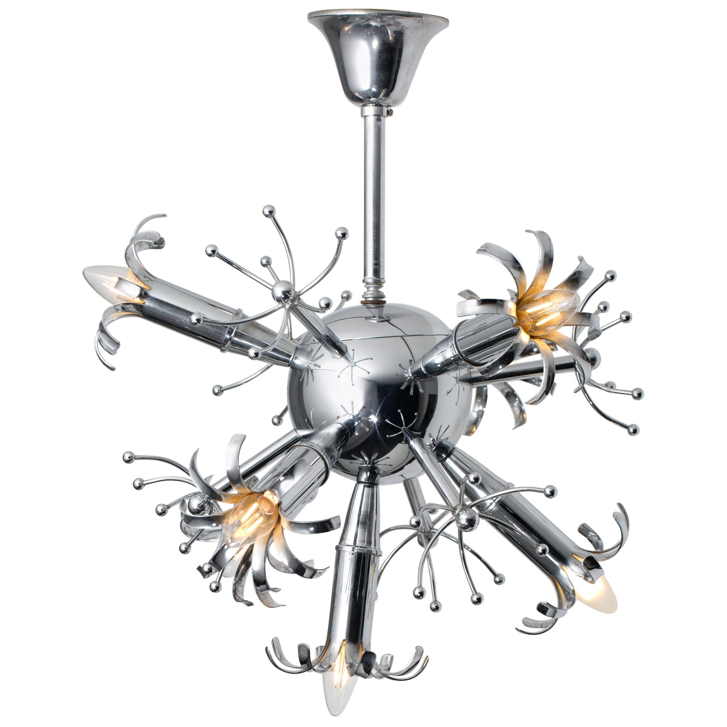 Italian Midcentury Design Ceiling Lamp Light Nickel-Plated Metal For Sale