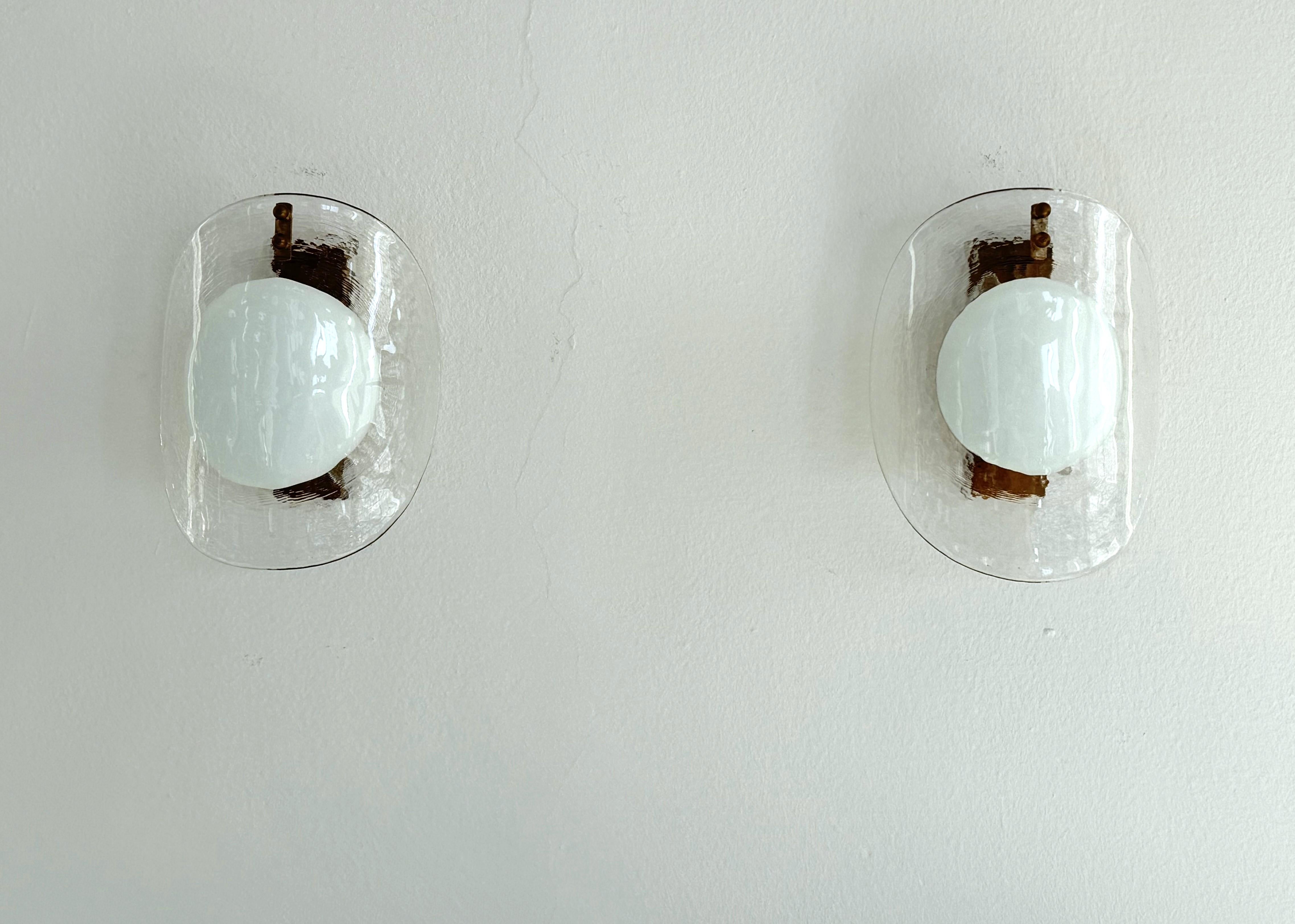 Mid-Century Modern Italian Midcentury Designer Murano Glass Wall Sconces, 1970s For Sale