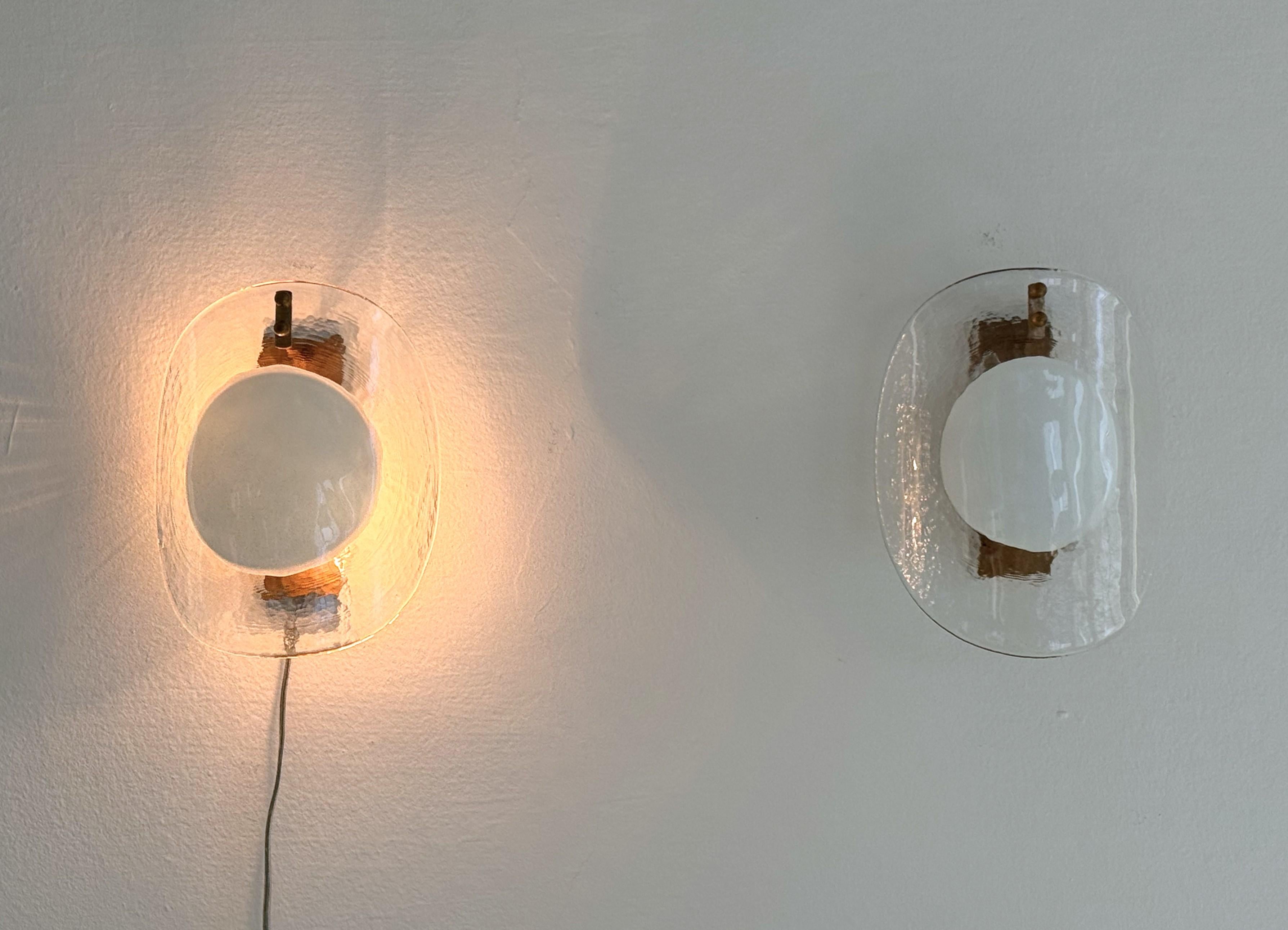 Italian Midcentury Designer Murano Glass Wall Sconces, 1970s For Sale 1