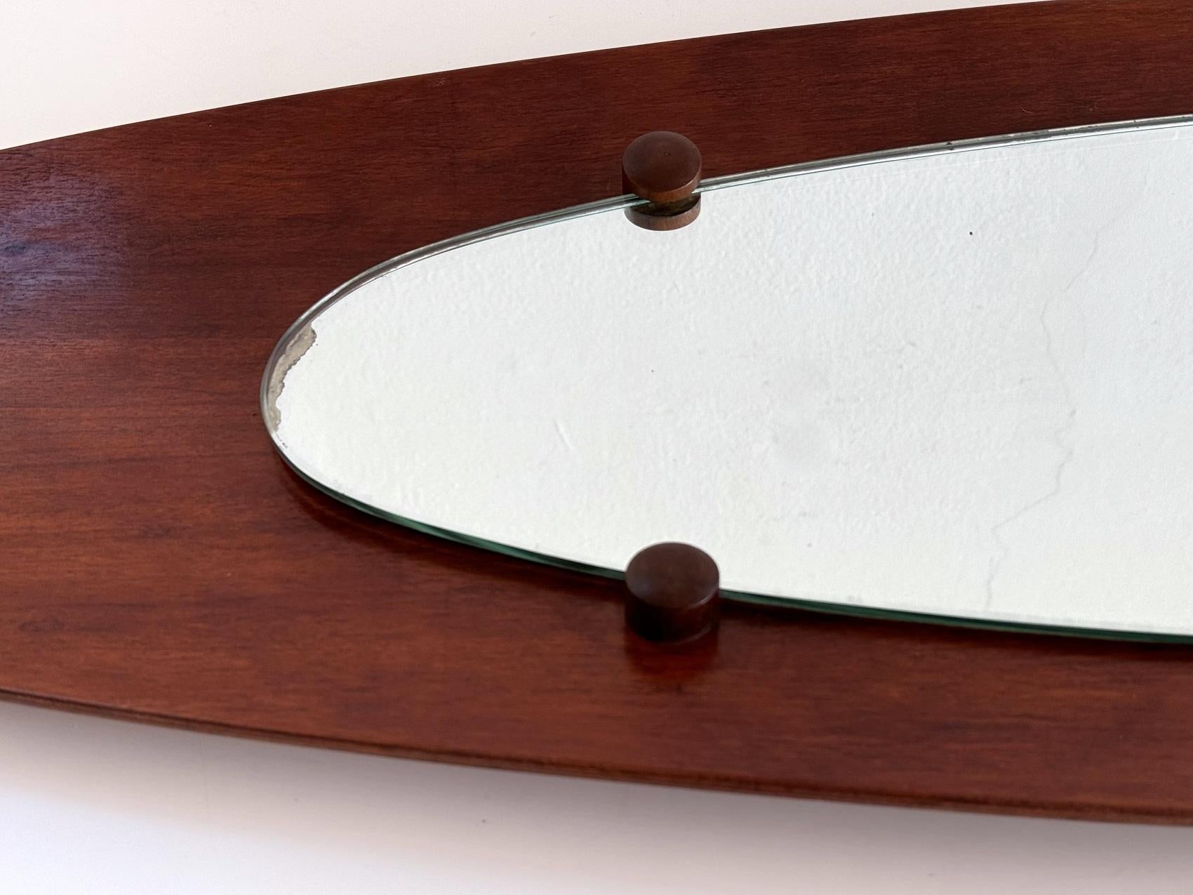 Miroir mural en teck et bentwood de designer italien du milieu du siècle dernier, années 1950 en vente 6
