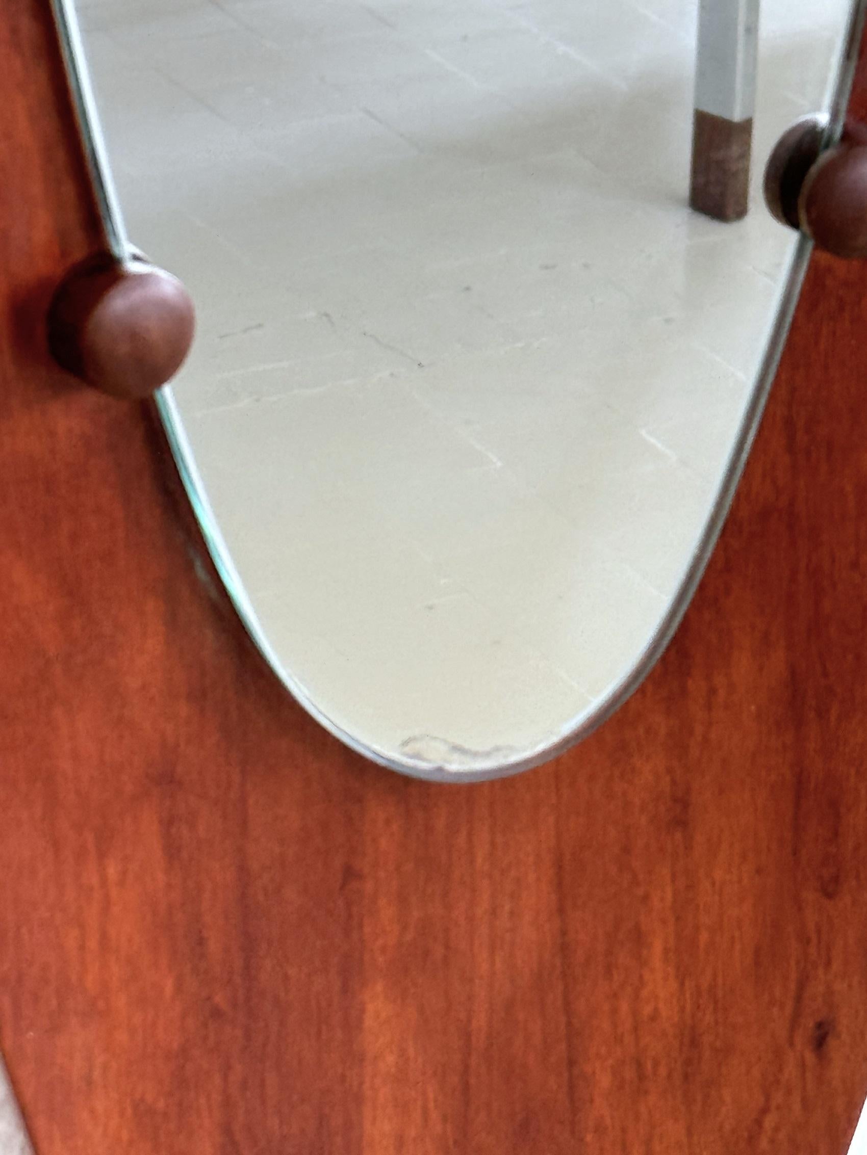 Miroir mural en teck et bentwood de designer italien du milieu du siècle dernier, années 1950 en vente 1