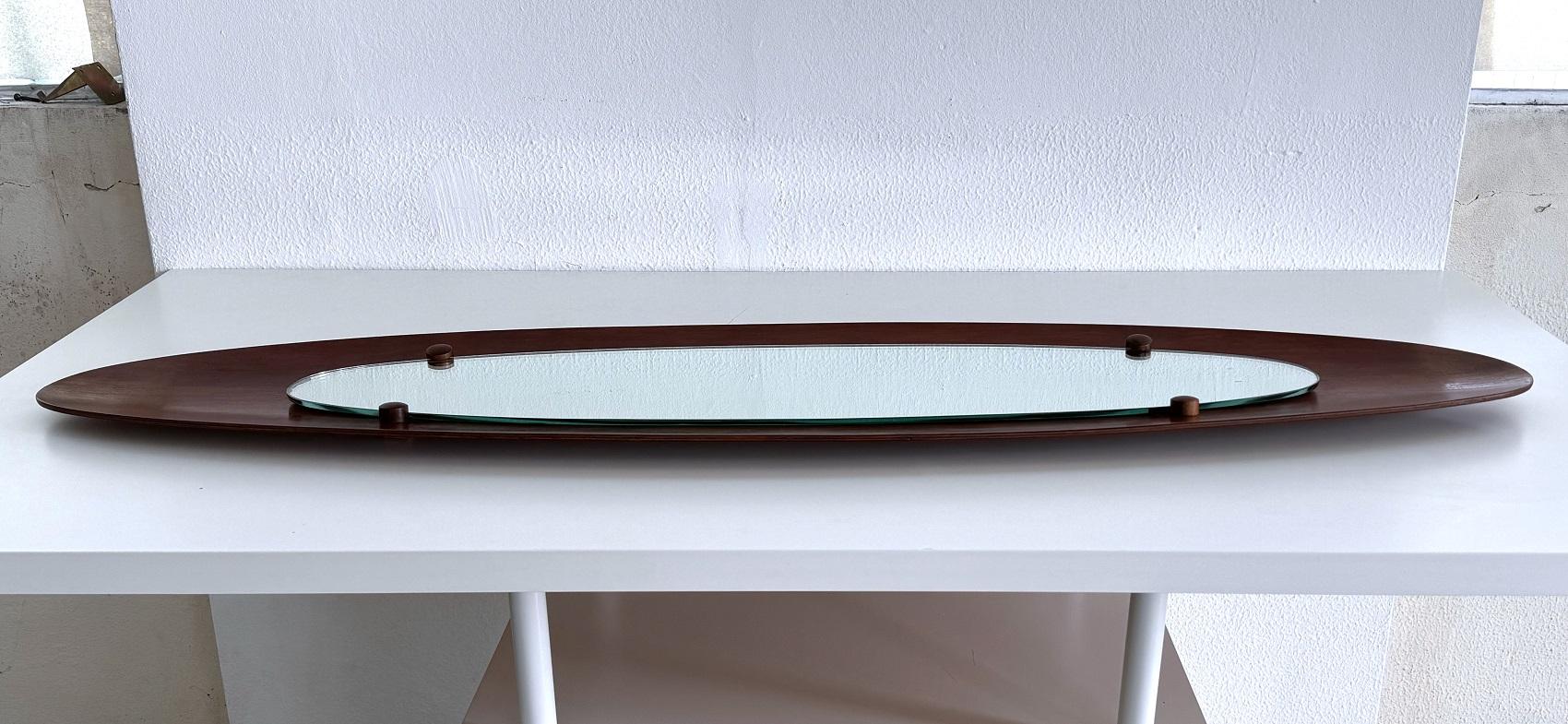 Miroir mural en teck et bentwood de designer italien du milieu du siècle dernier, années 1950 en vente 4