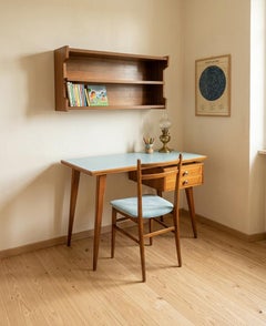 Italian Midcentury Desk and Chair with suspended bookcase Giò Ponti Style