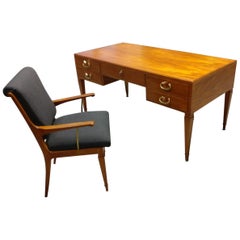 Italian Midcentury Desk and Matching Chair, 1950s, Issel