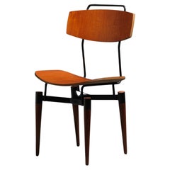 Italian Midcentury Desk Chair in Teak and Black Lacquered Iron