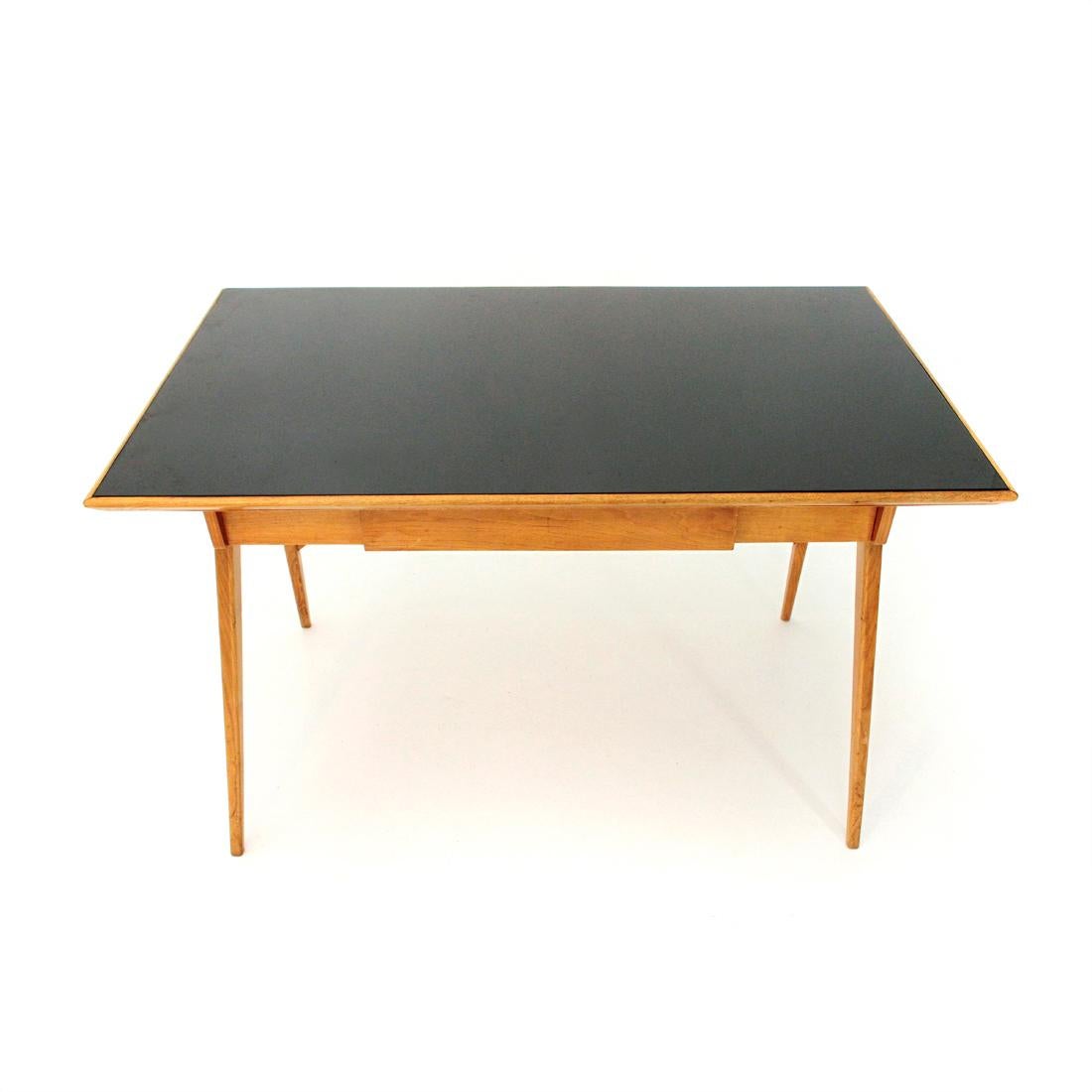 Mid-Century Modern Italian Midcentury Desk with Black Glass Top, 1950s