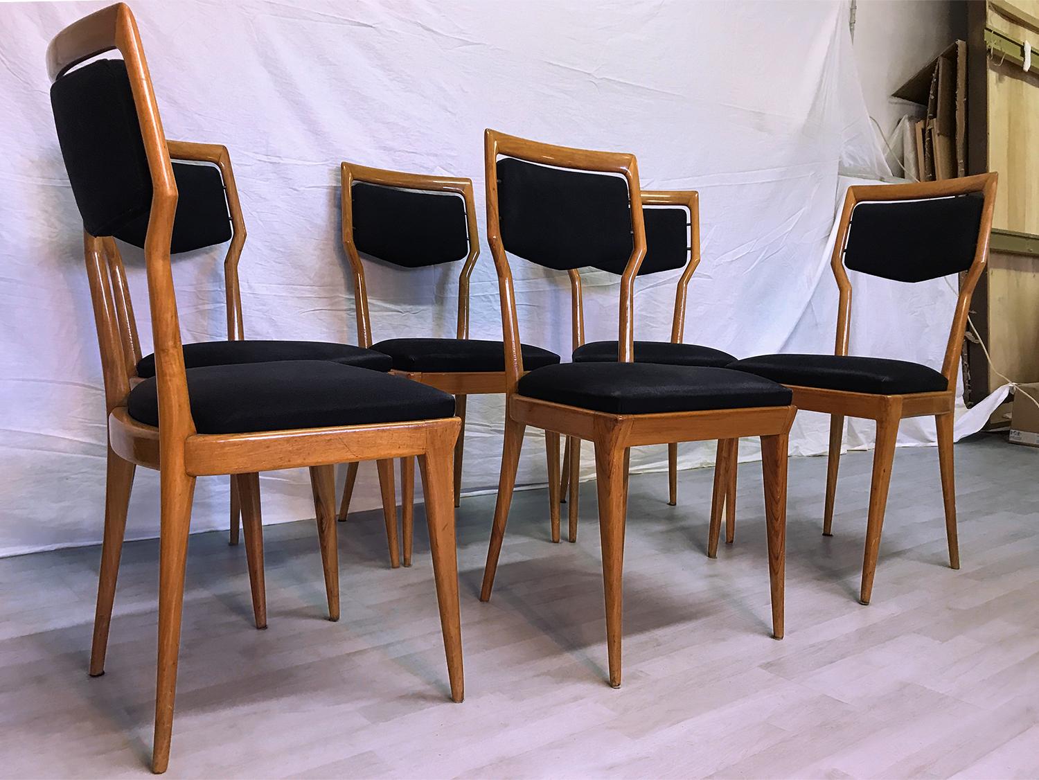 Mid-Century Modern Italian Mid-Century Dining Chairs by Vittorio Dassi, Set of Six, 1950s