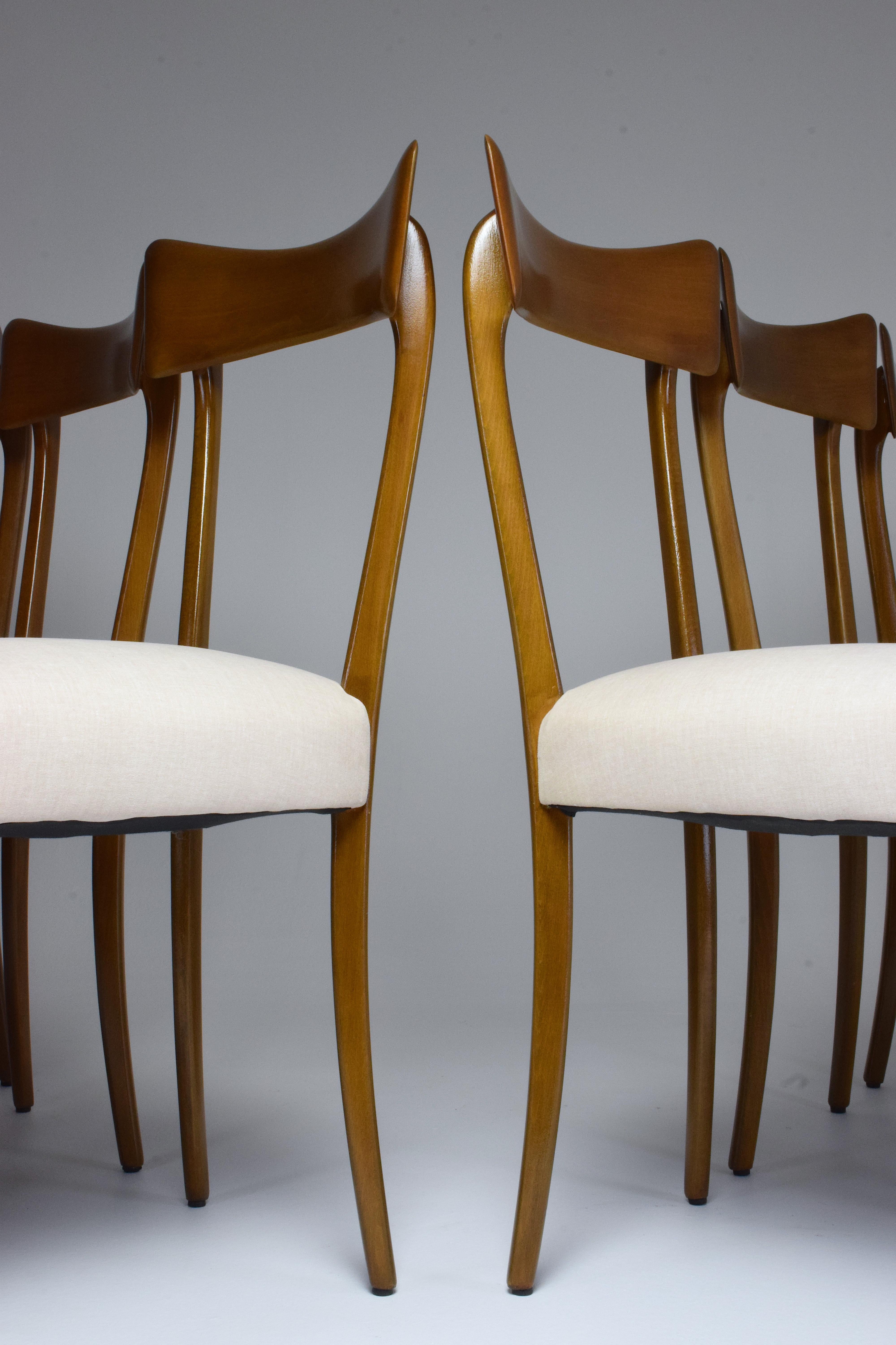 Ebonized Italian Midcentury Dining Chairs, Set of 6, 1950s