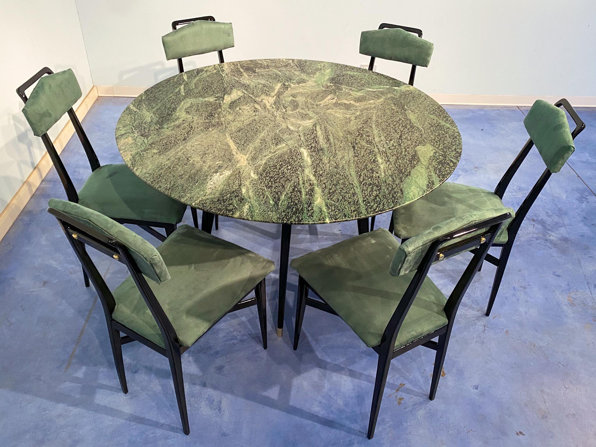 Italian Midcentury Dining Room Set Green Marble Table and Chairs, by Dassi  1950s In Good Condition In Traversetolo, IT