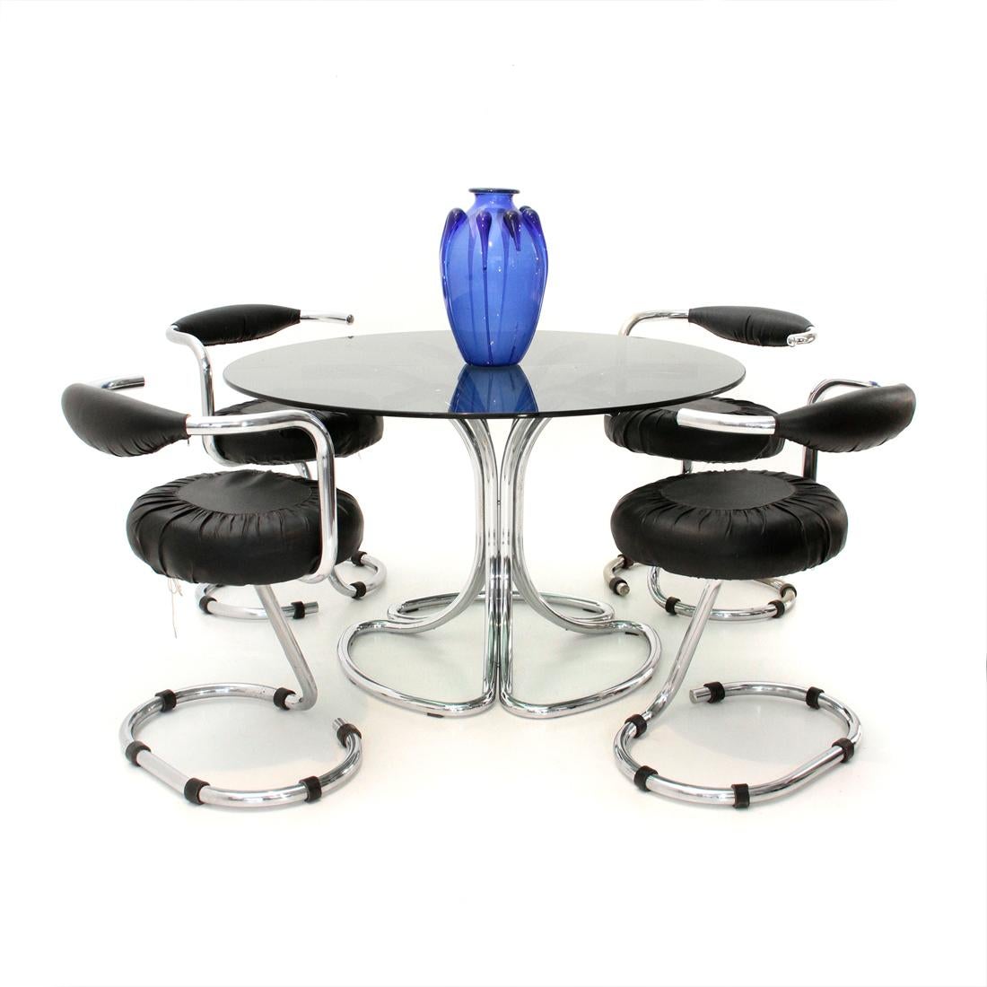 Italian Midcentury Dining Table with Chromed Legs, 1970s 4