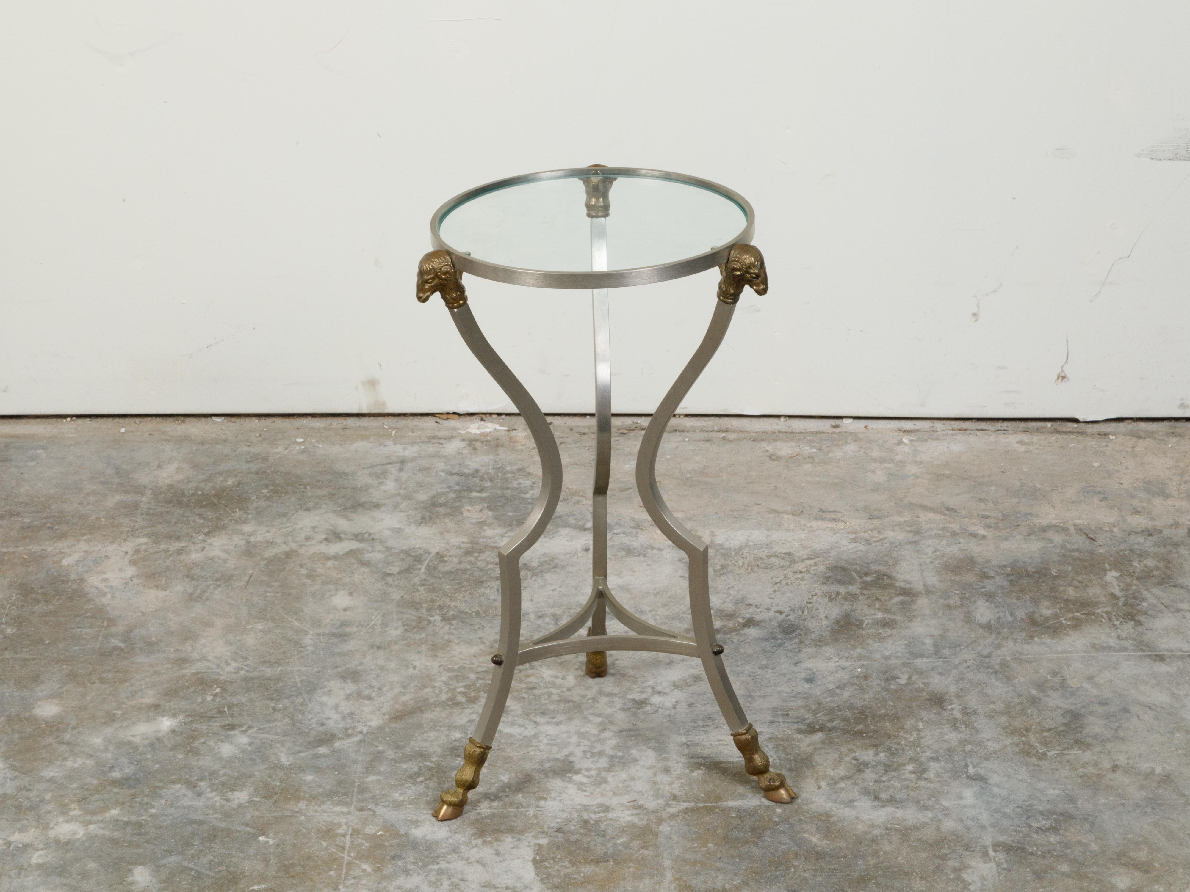 Italian Midcentury Directoire Style Side Table with Rams' Heads and Hoof Feet In Good Condition In Atlanta, GA