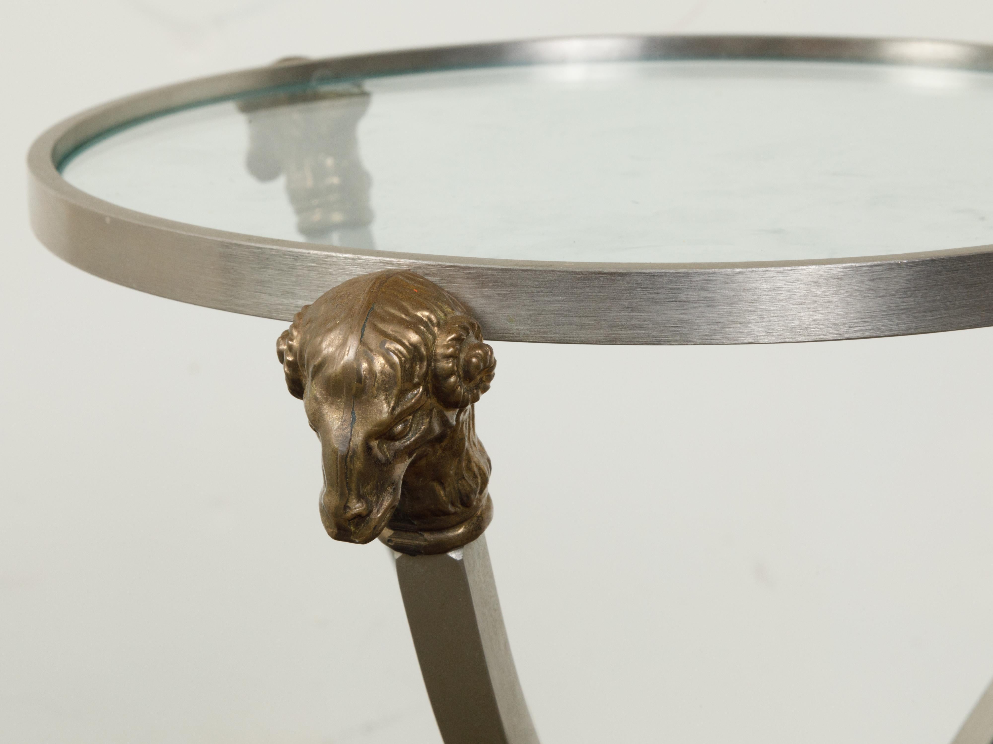 Brass Italian Midcentury Directoire Style Side Table with Rams' Heads and Hoof Feet