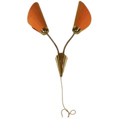 Italian Midcentury Double Gooseneck Wall Sconce in Brass, 1950s