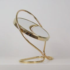 Italian Midcentury Double Sided Brass Vanity Table Mirror, 1950s
