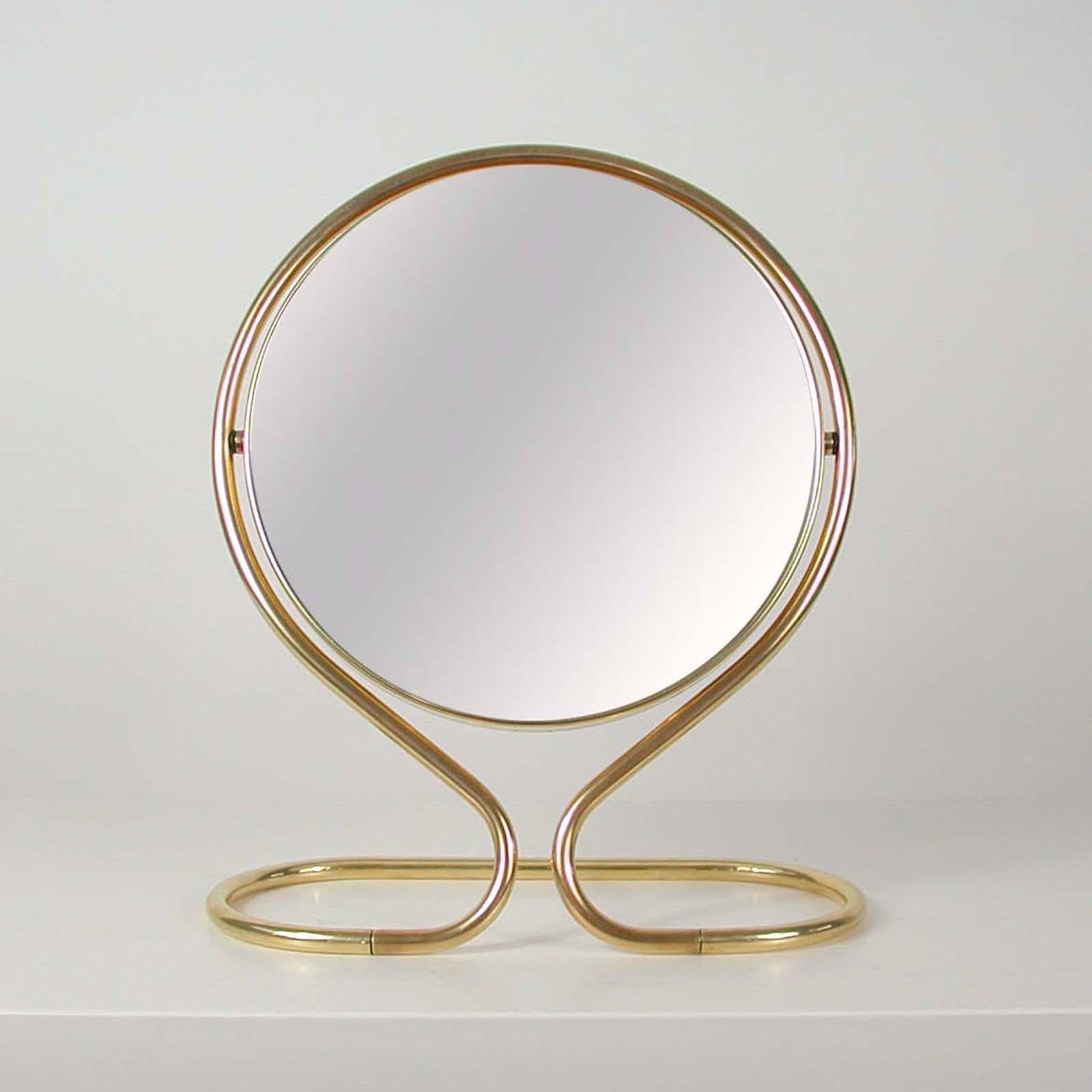 Mid-20th Century Italian Midcentury Double Sided Brass Vanity Table Mirror, 1950s