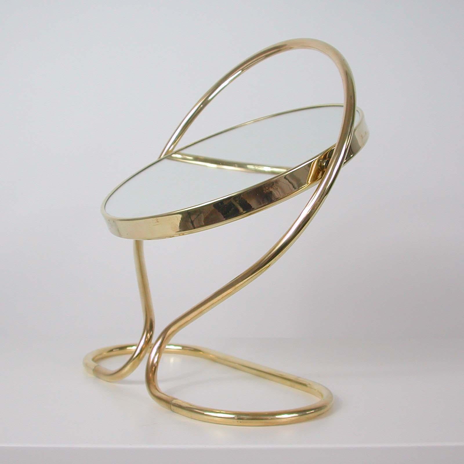 Italian Midcentury Double Sided Brass Vanity Table Mirror, 1950s 1