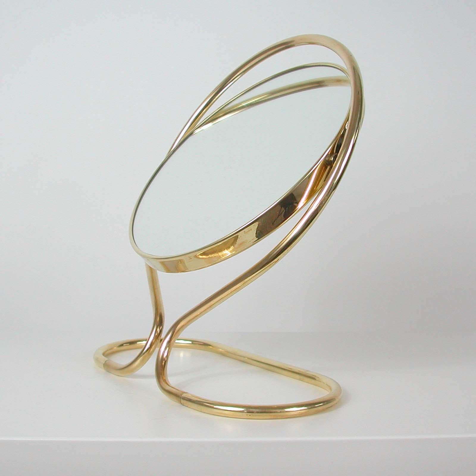 Italian Midcentury Double Sided Brass Vanity Table Mirror, 1950s 2