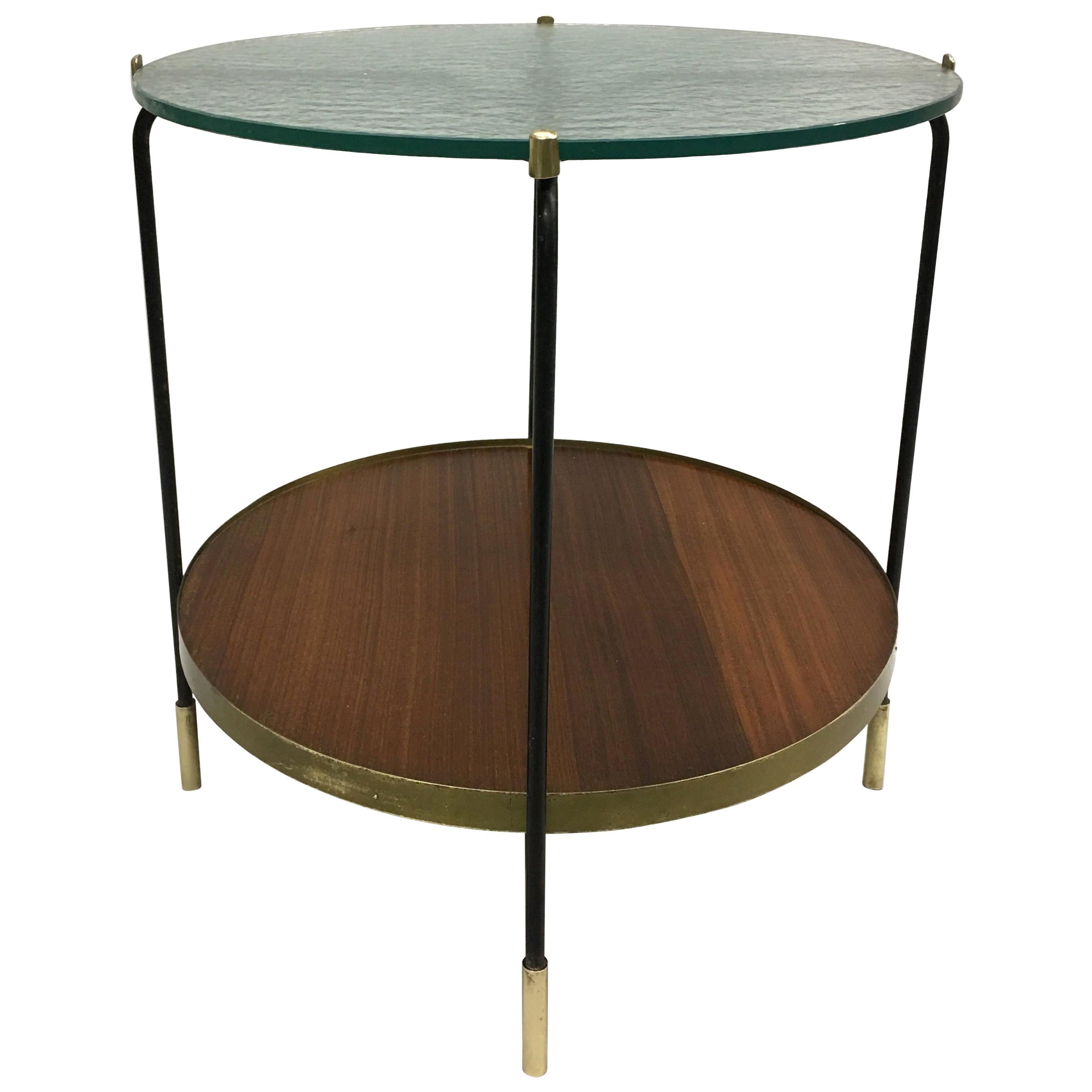 Table de bar/d'appoint/table basse italienne à double étage du milieu du siècle dernier dans le style de Fontana Arte en vente