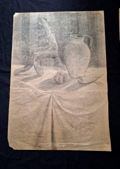 Italian Midcentury Drawing: Natura Morta, Pencil and Charcoal.