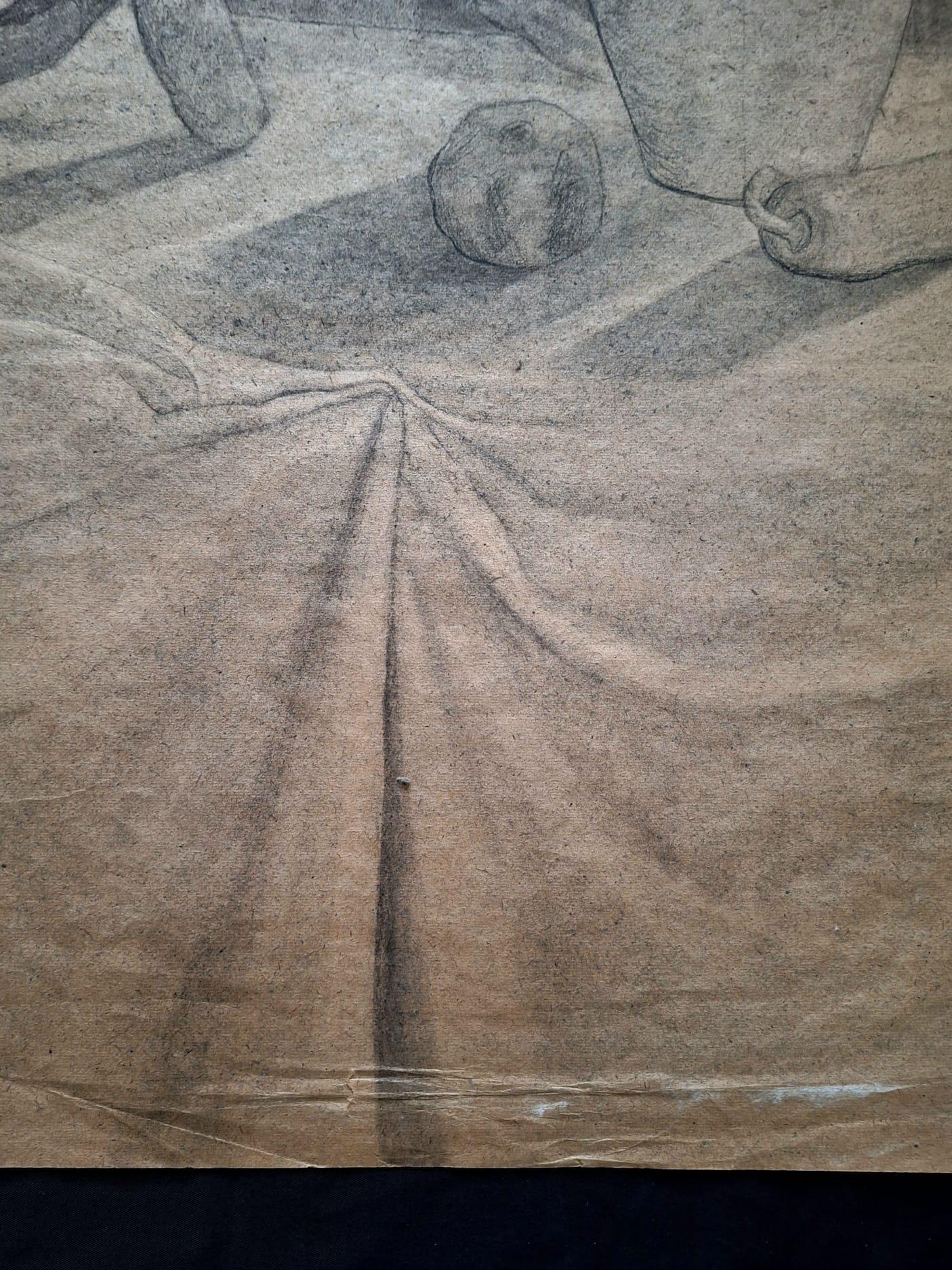 Italian Midcentury Drawing: Natura Morta, Pencil and Charcoal. In Good Condition For Sale In Los Angeles, CA