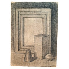 Dessin italien du milieu du siècle dernier : Natura Morta, crayon et charbon de bois
