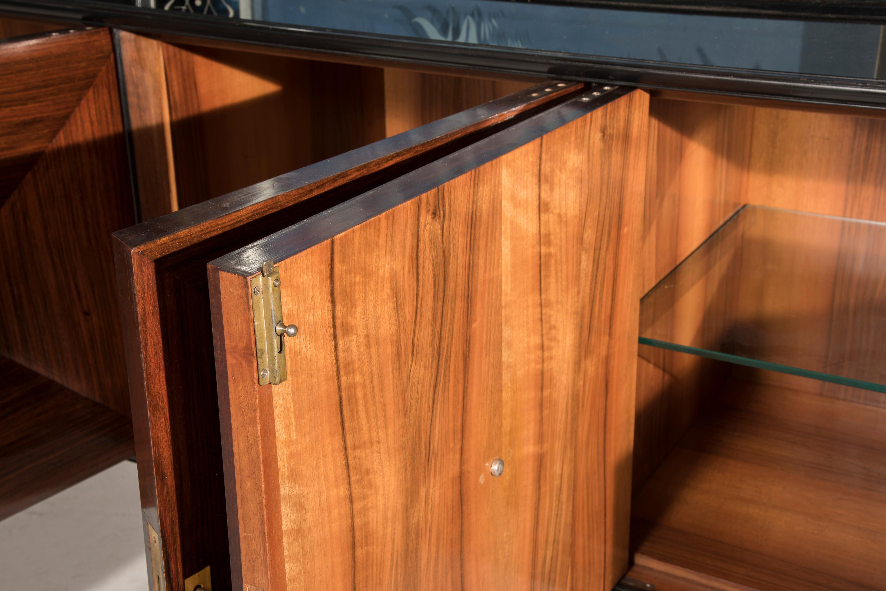 Mid-20th Century Italian Midcentury Eclectic Mirrored Credenza and Light Blue Illuminated Mirror