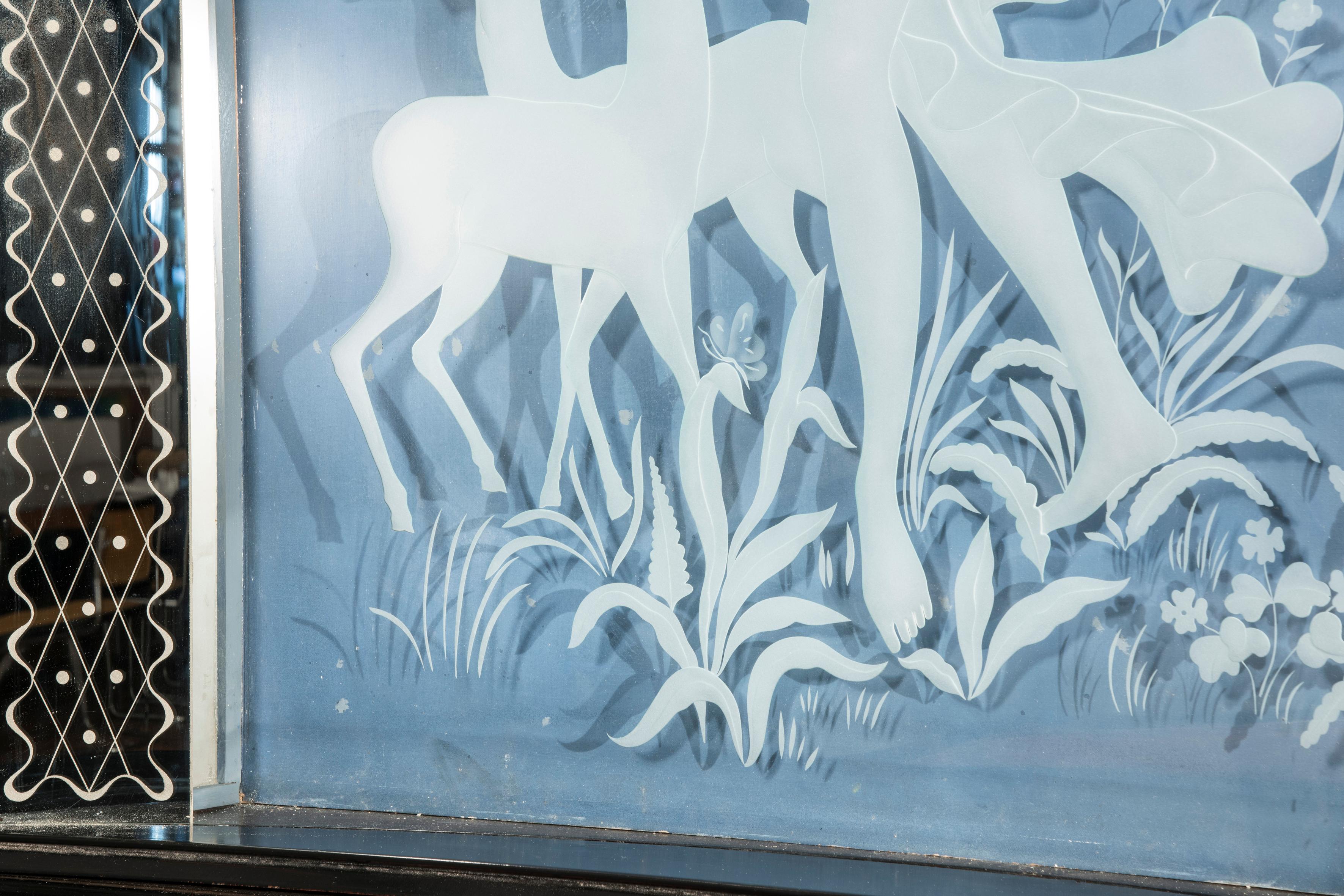 Italian Midcentury Eclectic Mirrored Credenza and Light Blue Illuminated Mirror 1