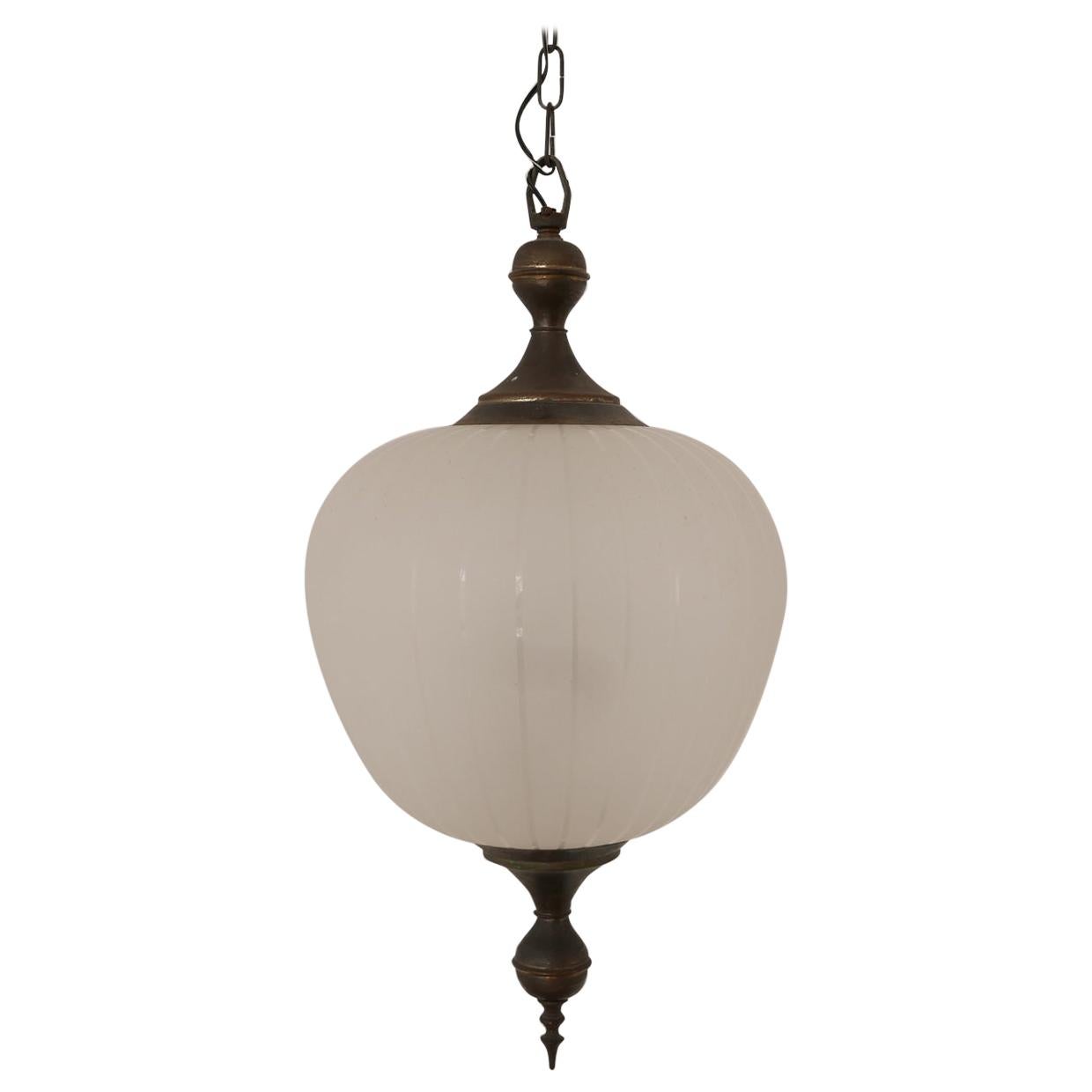 French Midcentury Brass and Etched Glass Pendant at 1stDibs