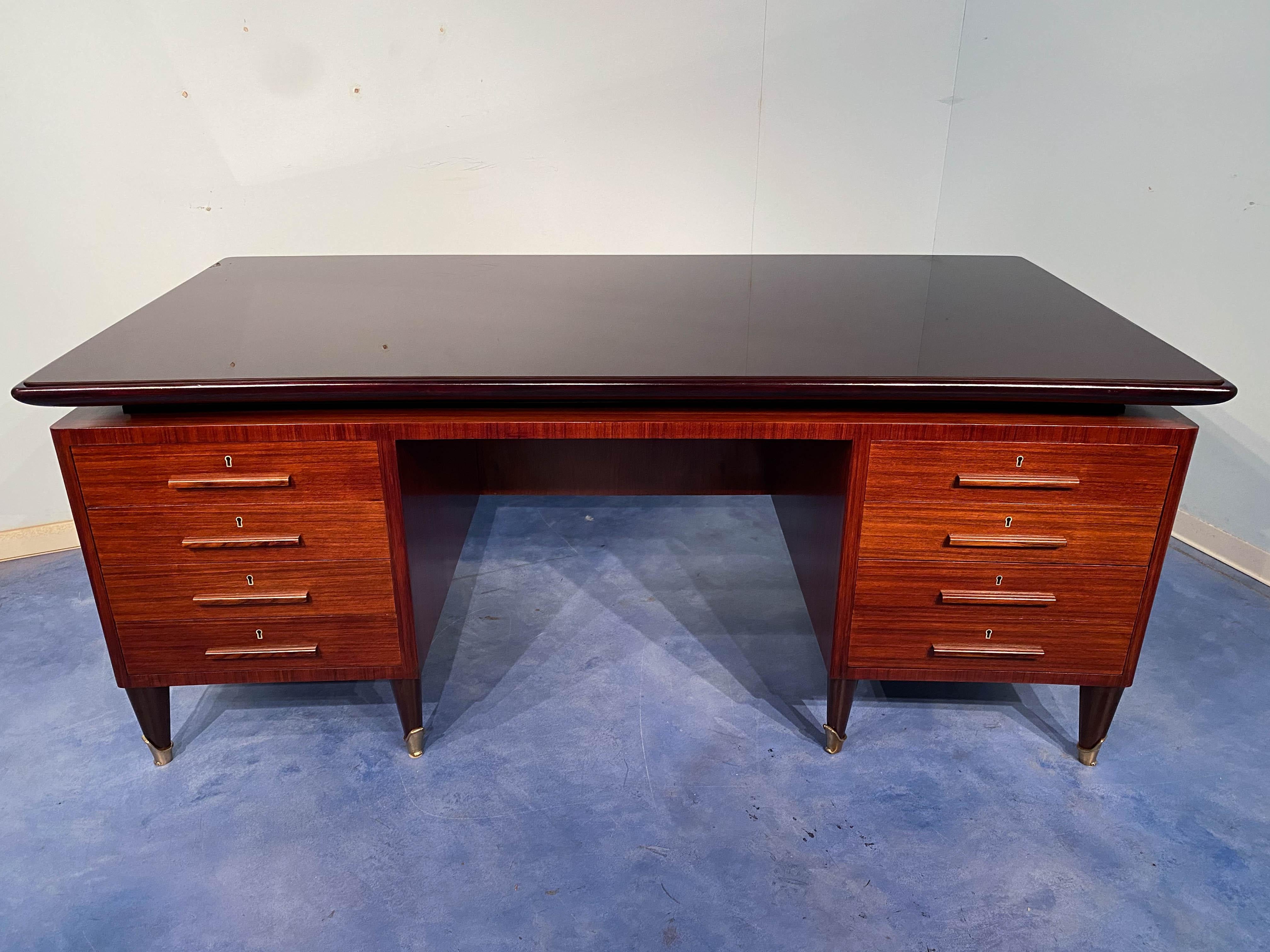 Italian Midcentury Executive Rosewood Desk and Chair by Dassi, 1950s 4