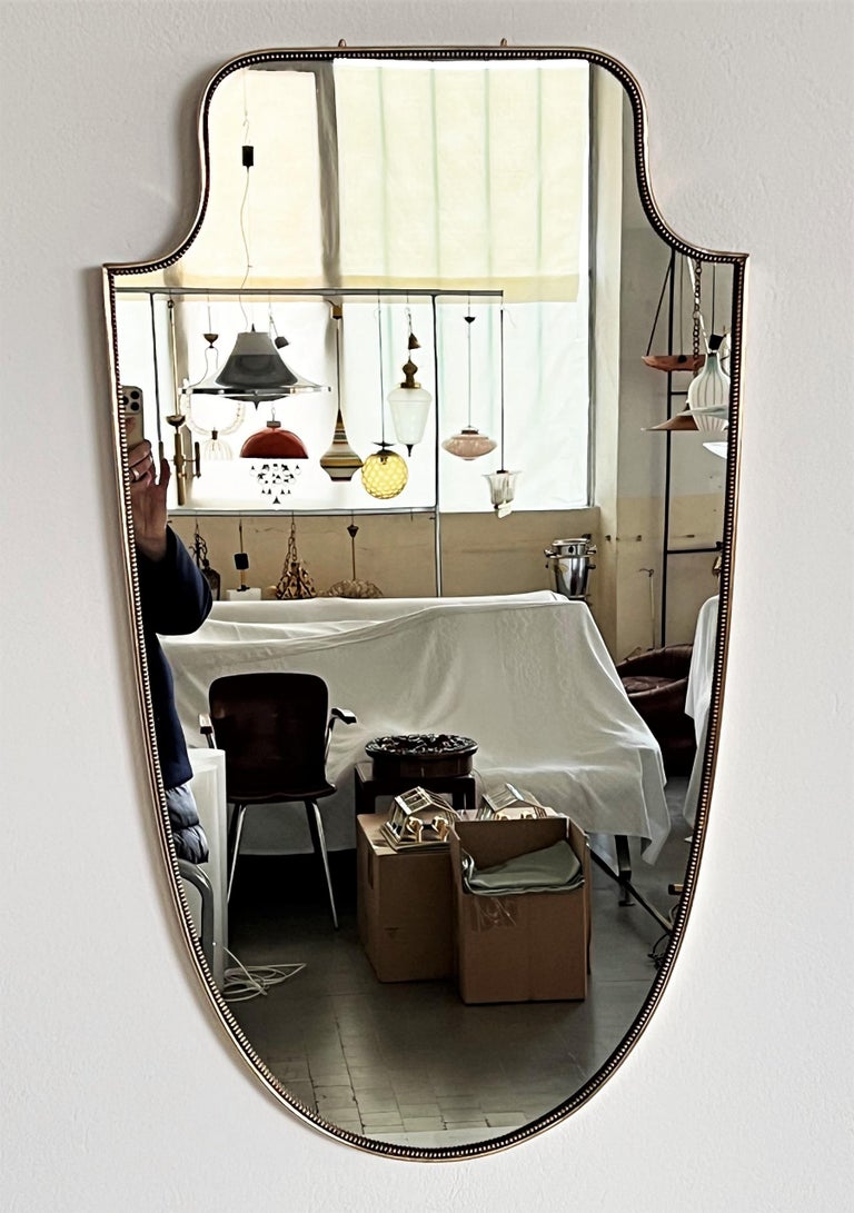 Italian Midcentury Extra Large Vintage Wall Mirror with Brass Frame ...