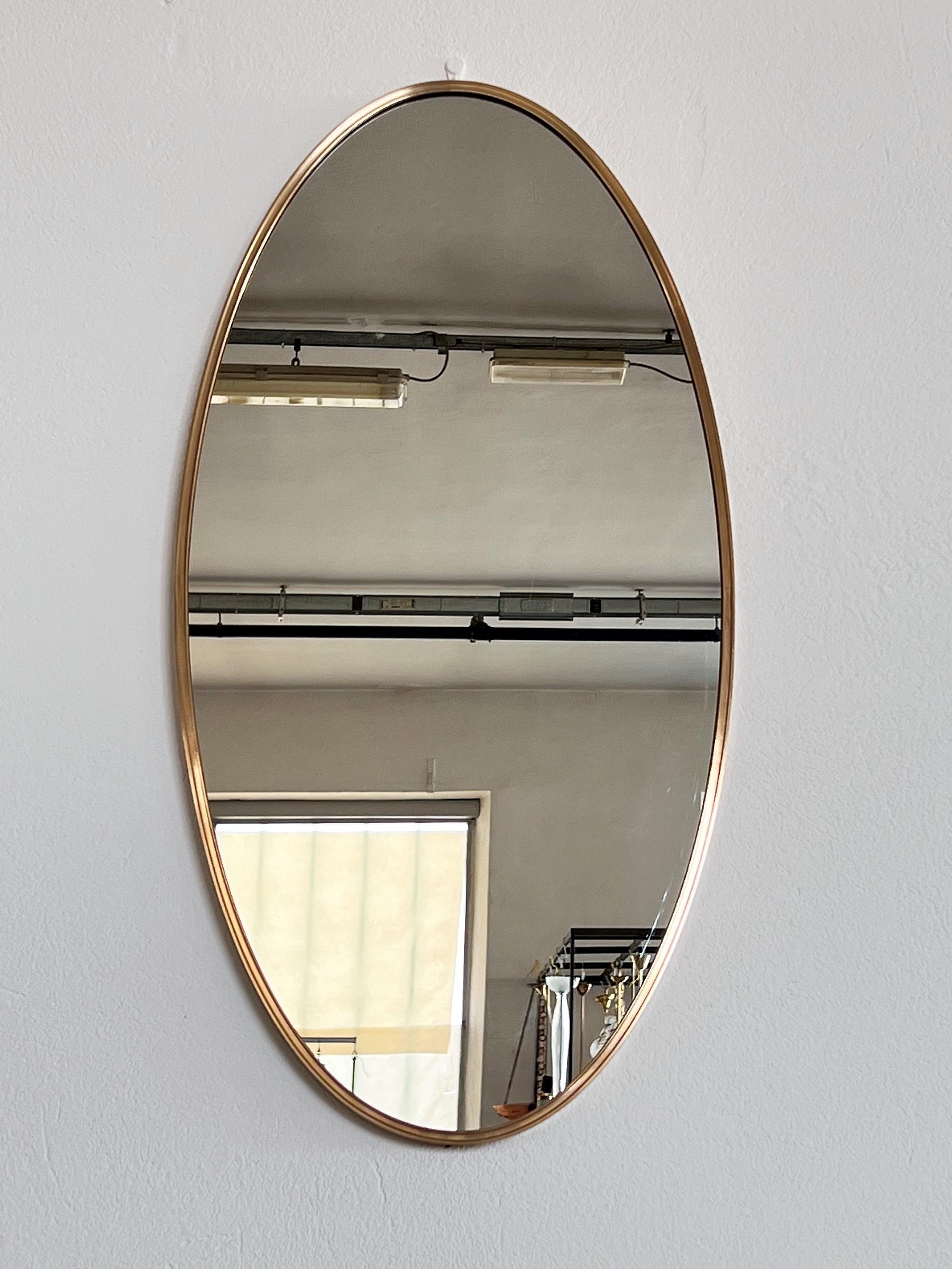 Italian Midcentury Extra Large Vintage Wall Mirror with Brass Frame, 1970s 7